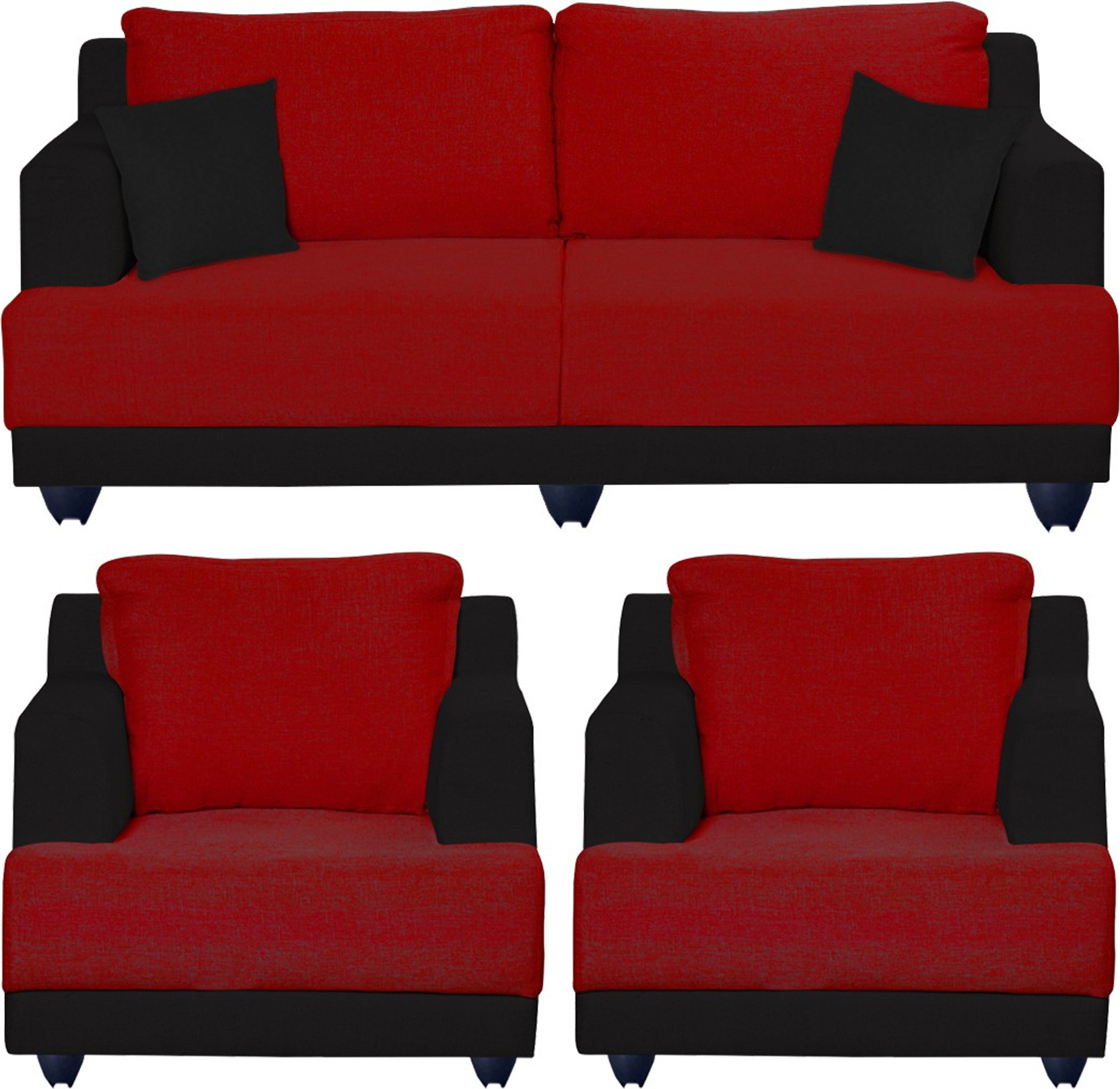 Bharat Lifestyle Marina Fabric 3 1 1 Red And Black Sofa Set