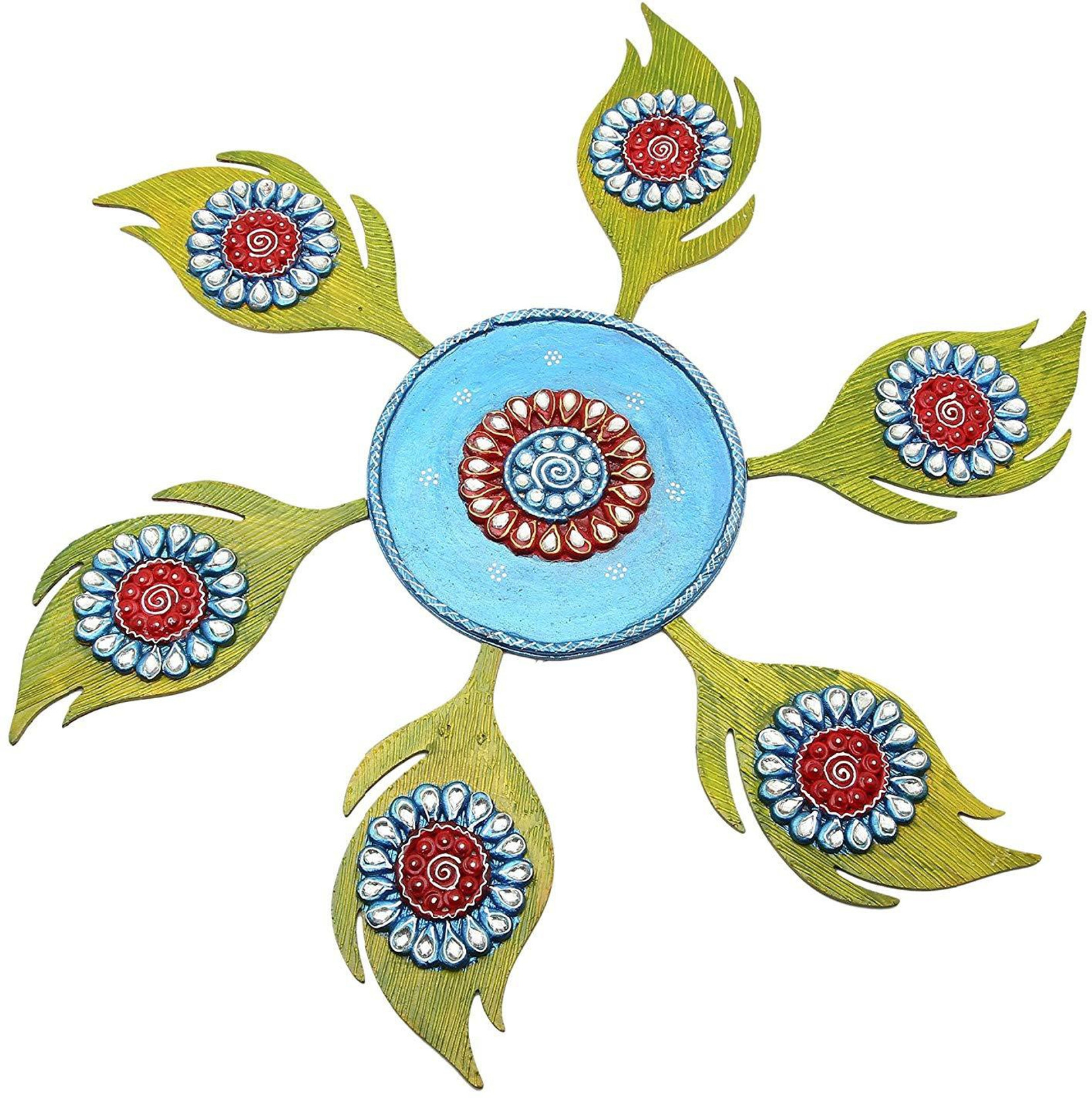 Sanjog Green Wooden Rangoli Stud Stone Decorations For Festivals 6