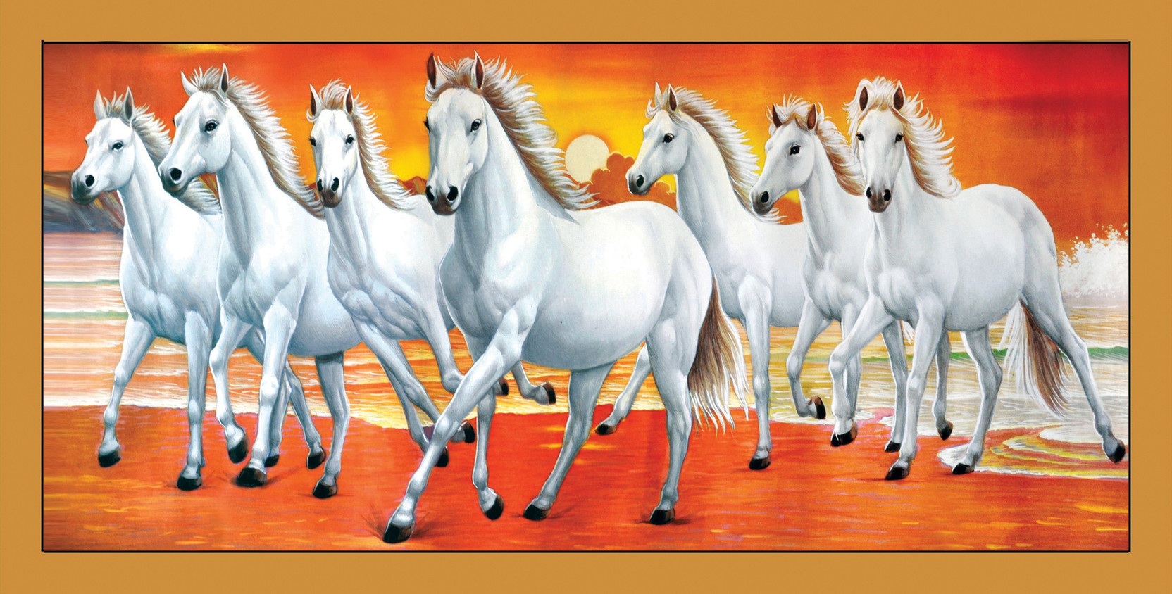 Vastu White 7 Horse Large Vastu Paintings Original Artist Work Special Canvas Paper Print Sticker Poster Wallpaper Fine Art Print