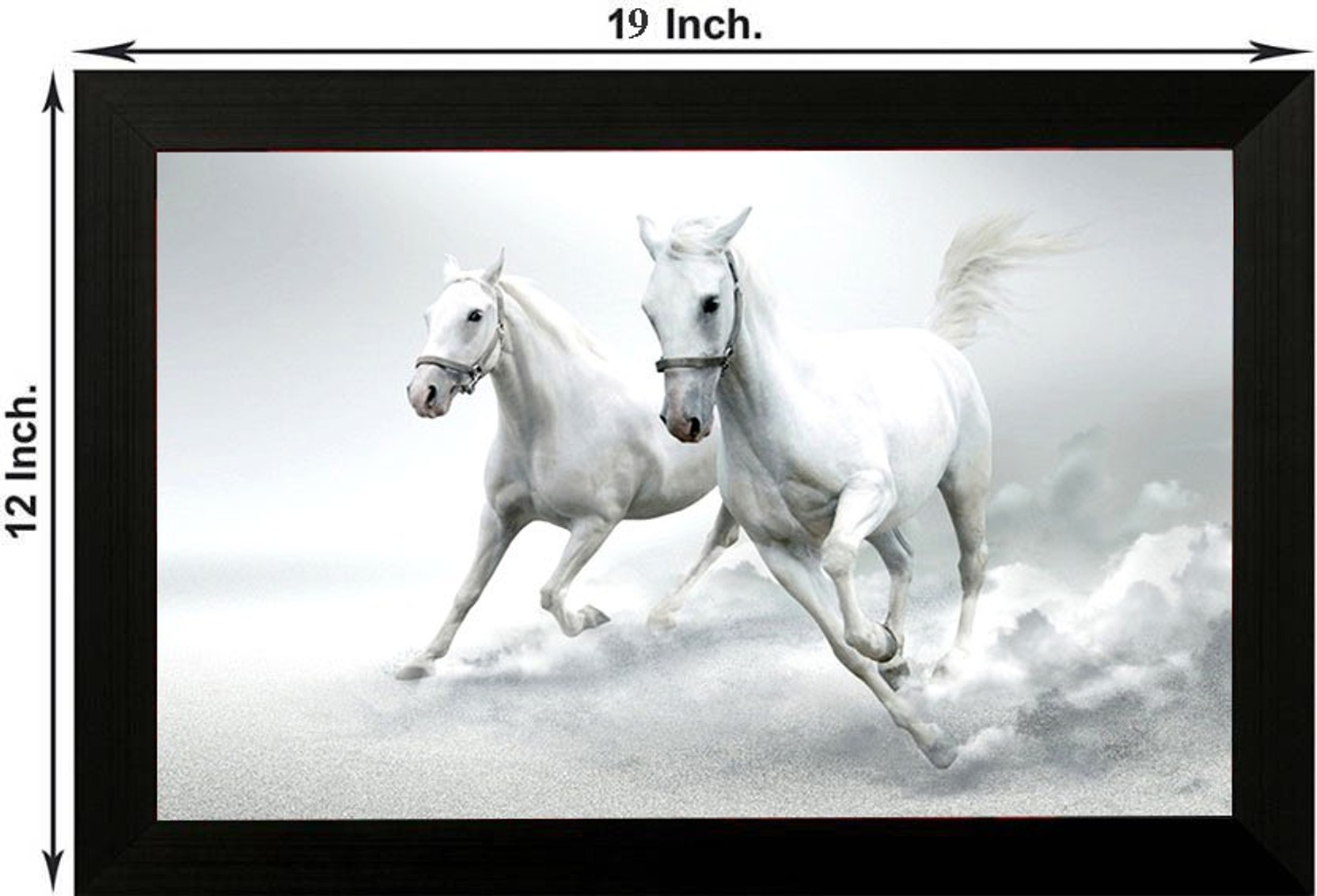 Pintura 2 White Horse Designer Painting With Wooden Frame