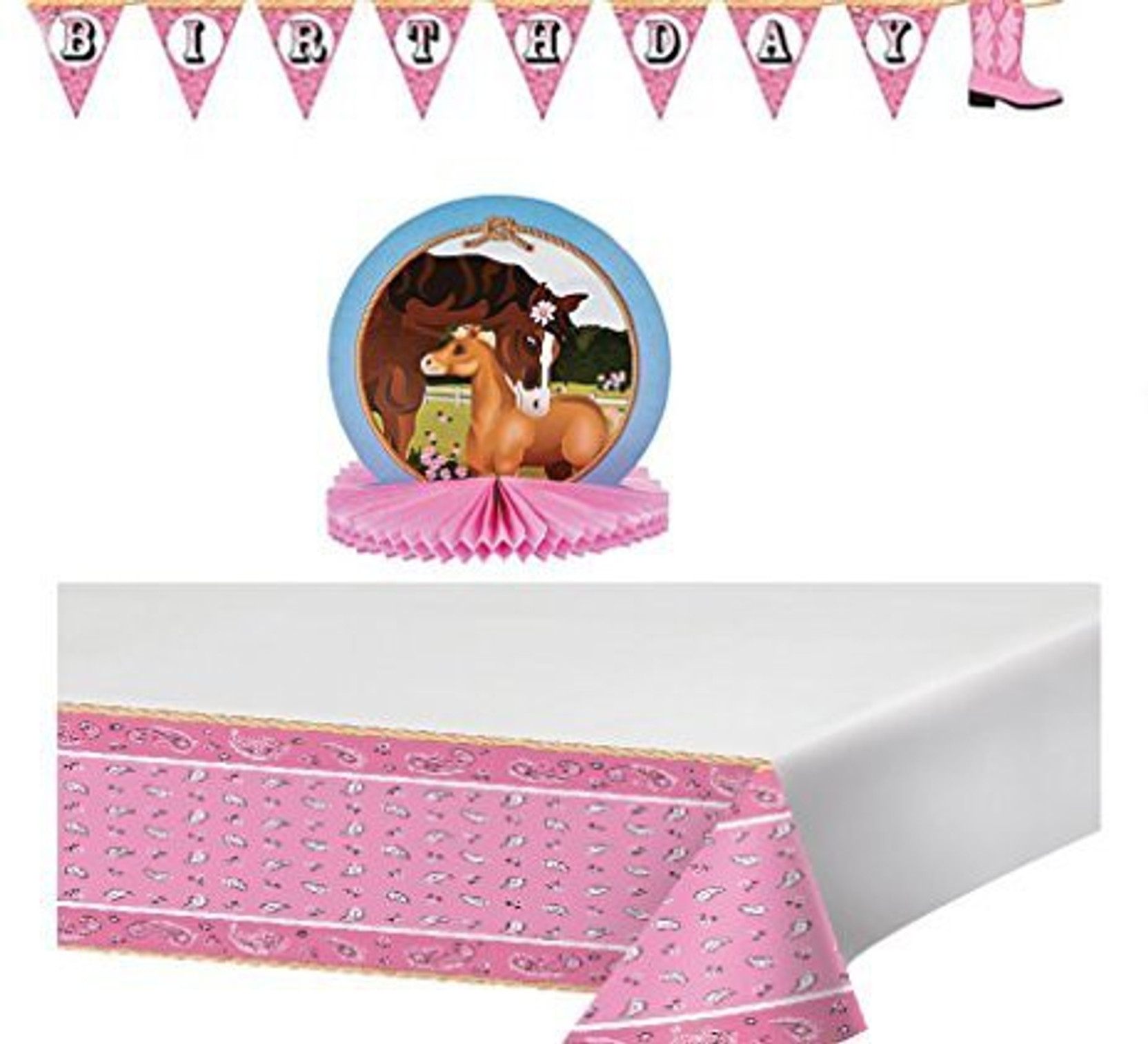 Multiple Pink Bandana Cowgirl Party Decorations Bundle Set Pink
