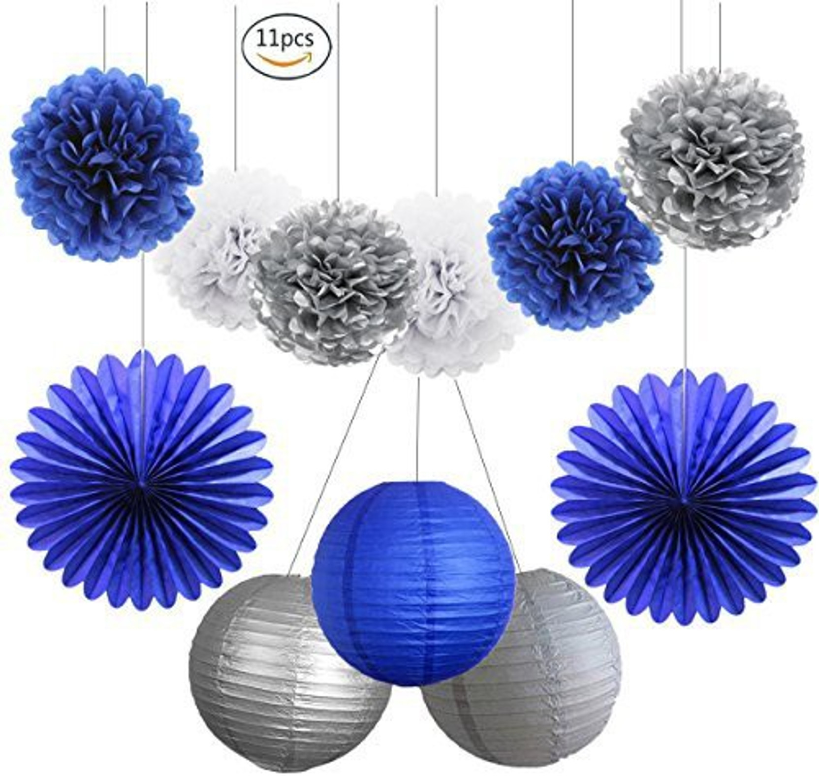 Heartfeel Navy Party Decorations 11pcs Navy Blue Silver White