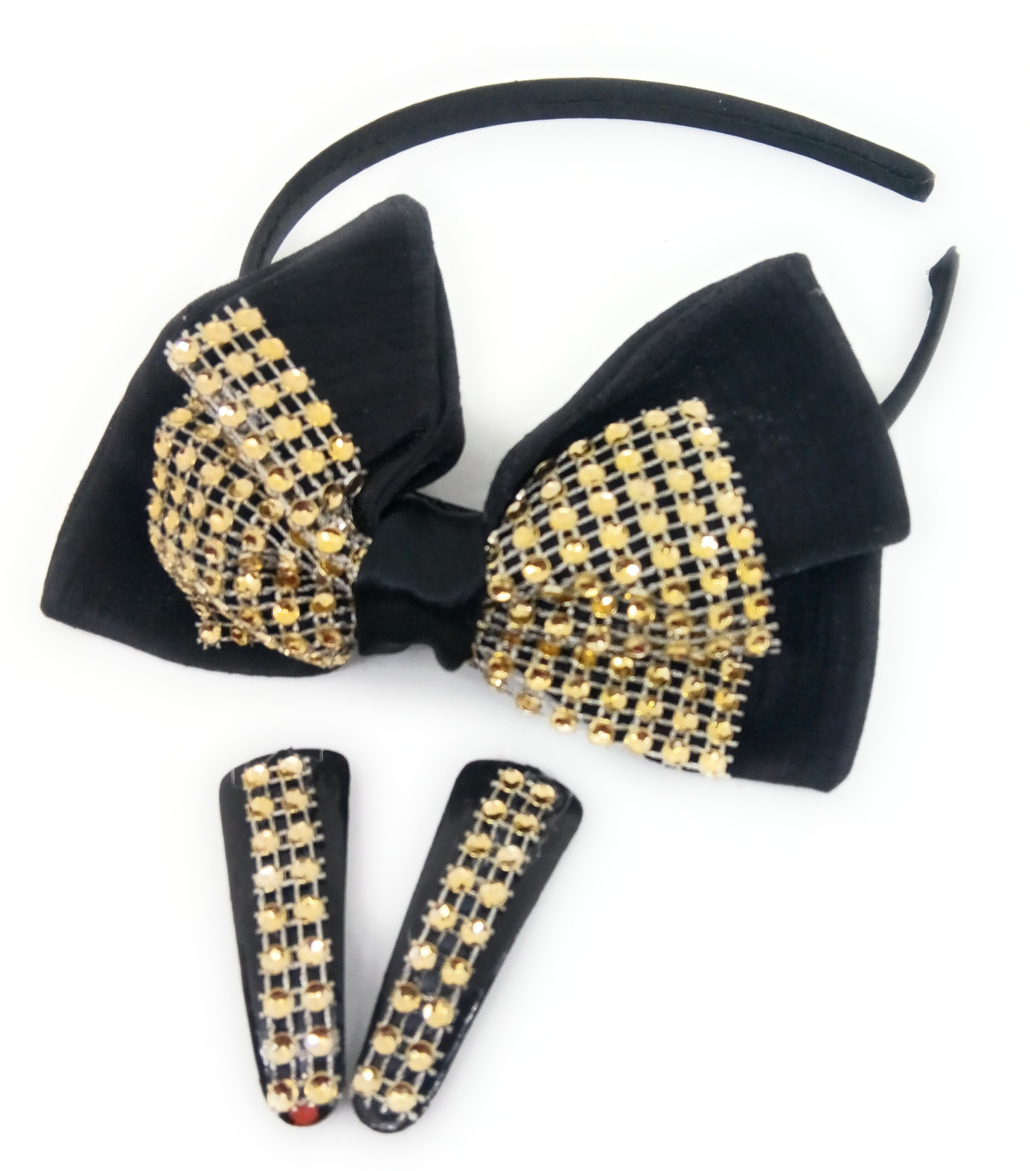 Skd Baby Girls Black With Golden Net Bow Children S Hair Band And