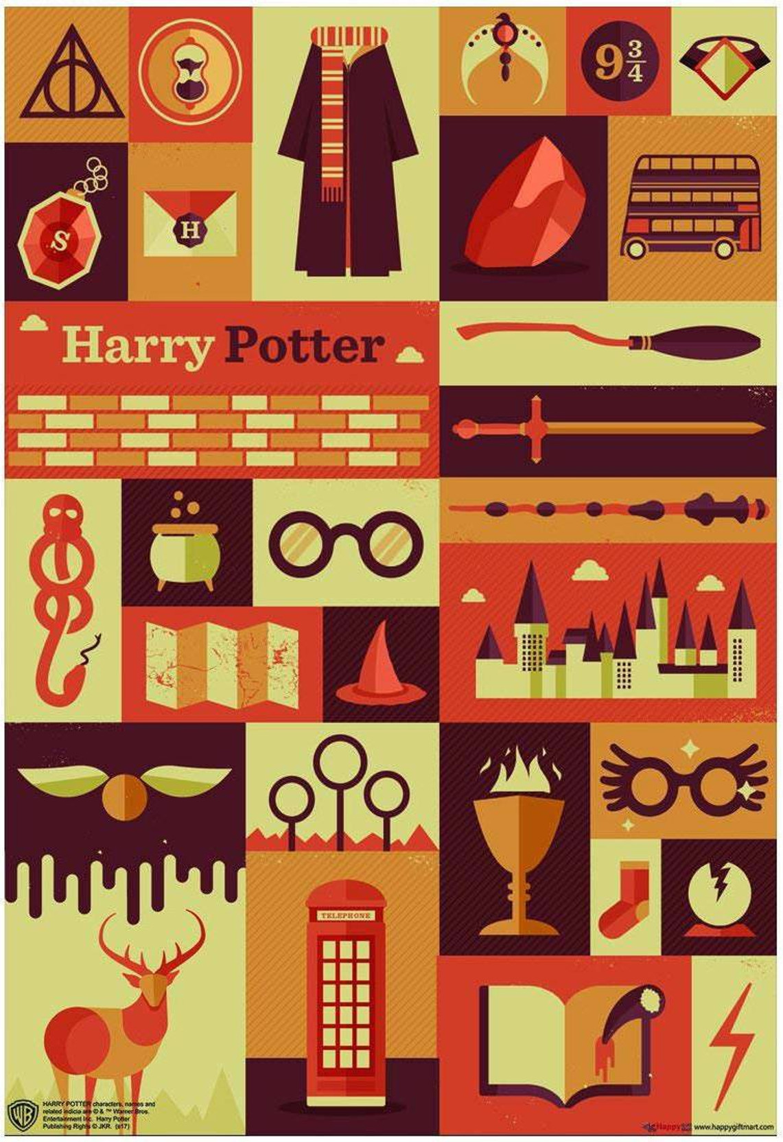 Wb Official Licensed Harry Potter Icon Art Typography Poster A3
