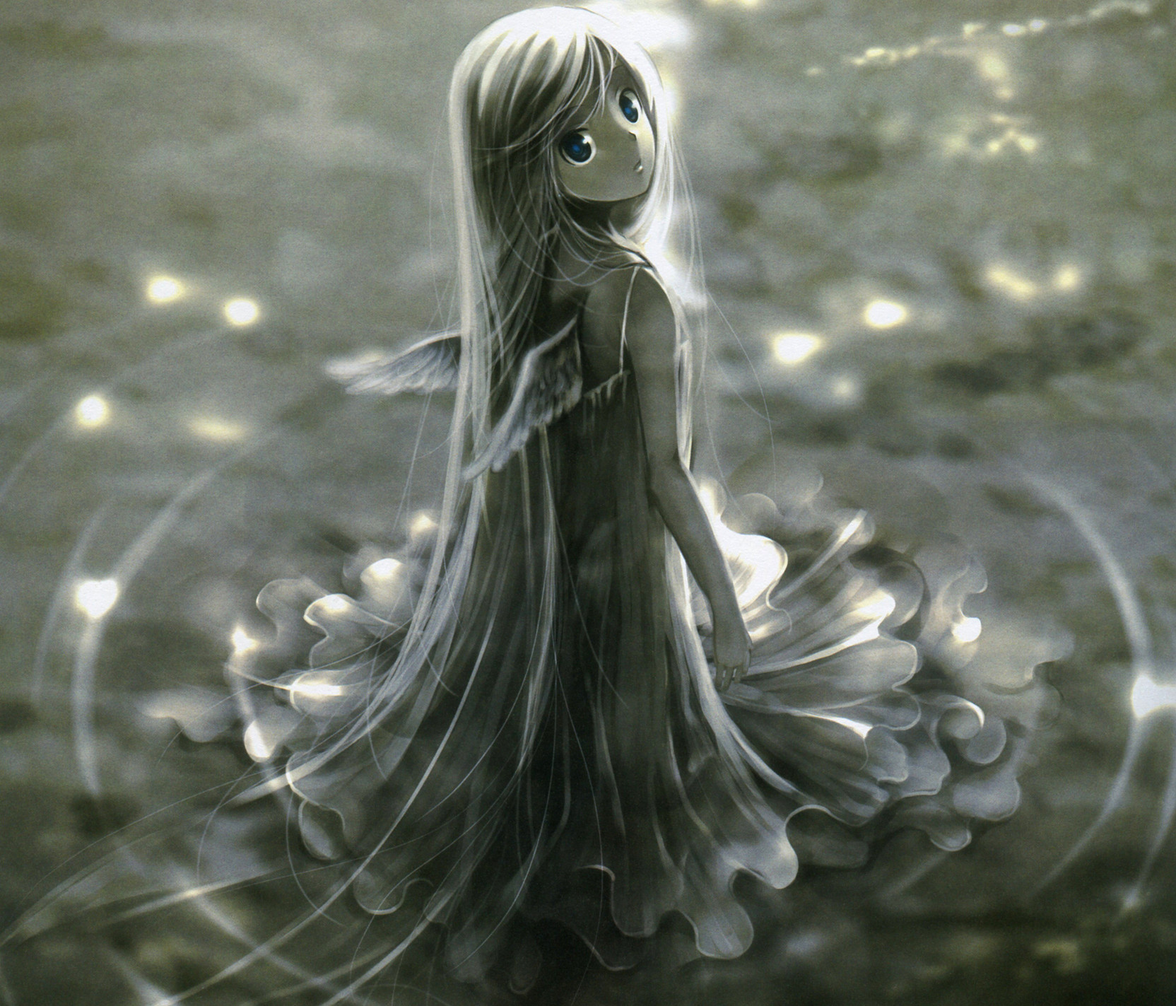 Athah Anime Angel Wings Long Hair Black Hair Blue Eyes 13 19