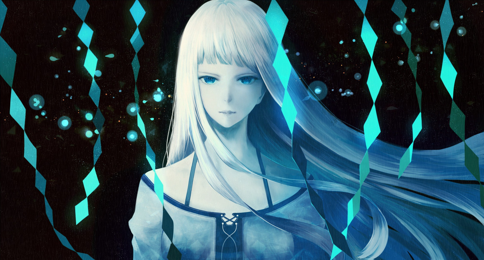 Athah Anime Original Girl Long Hair White Hair Blue Eyes Dress