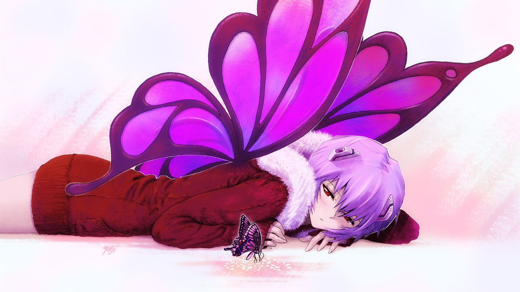 Athah Anime Neon Genesis Evangelion Purple Hair Red Eyes Short