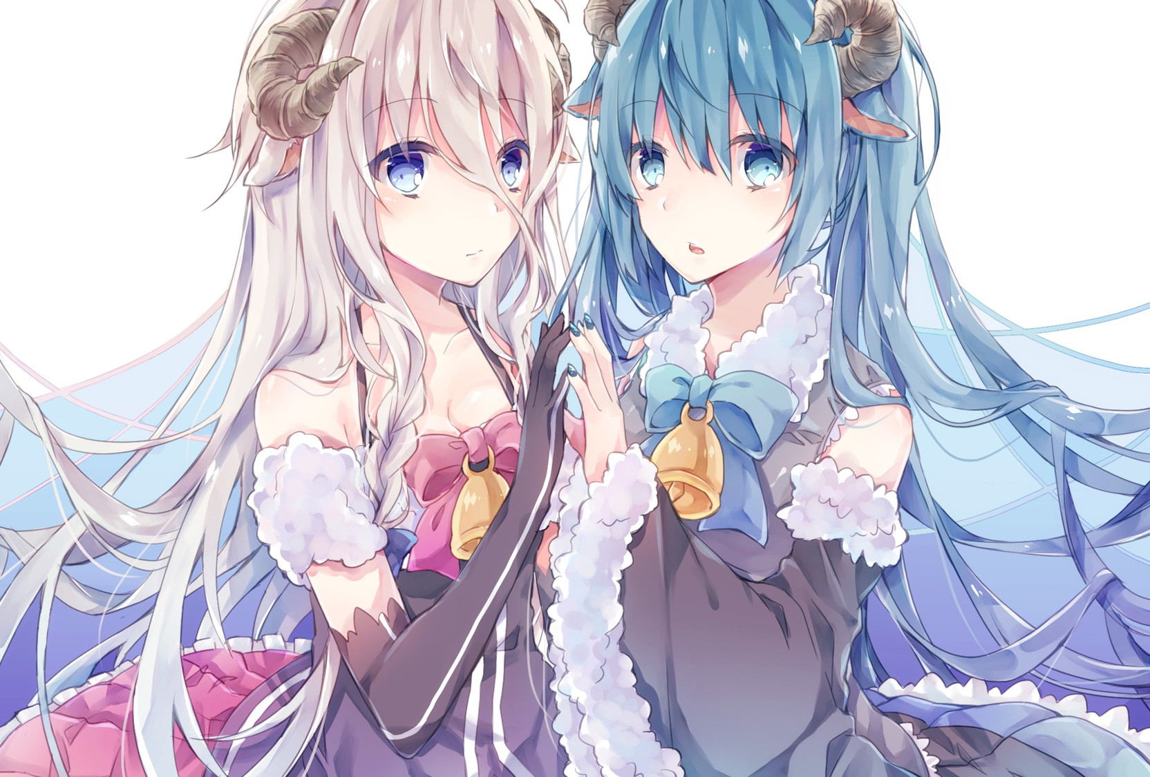 Athah Anime Vocaloid Hatsune Miku Ia Horns Long Hair White