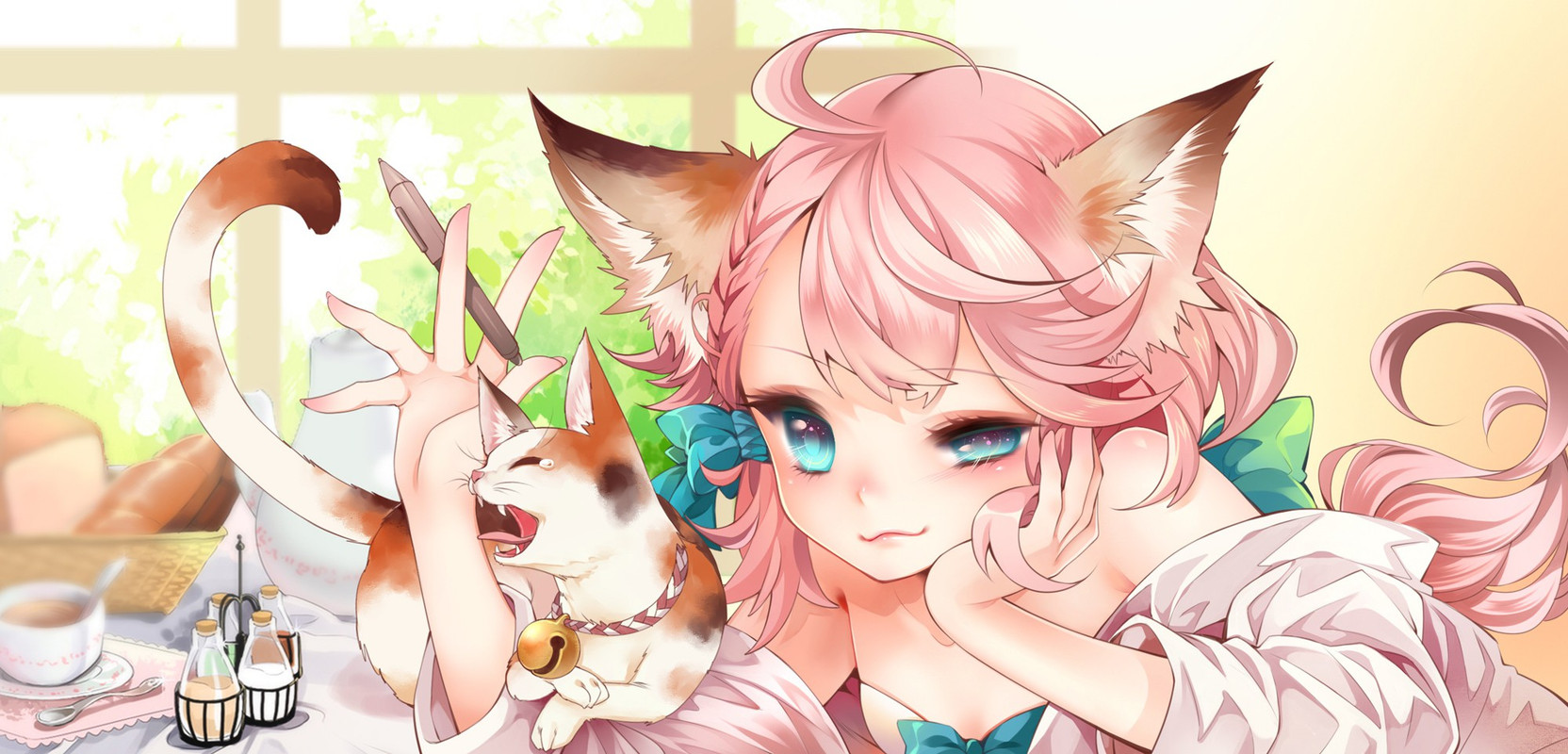 Athah Anime Original Girl Long Hair Pink Hair Blue Eyes Smile