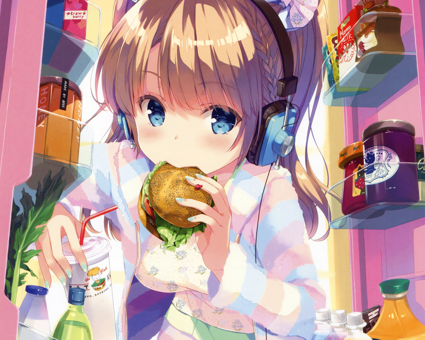 Athah Anime Original Burger Girl Food Blue Eyes Blonde Short