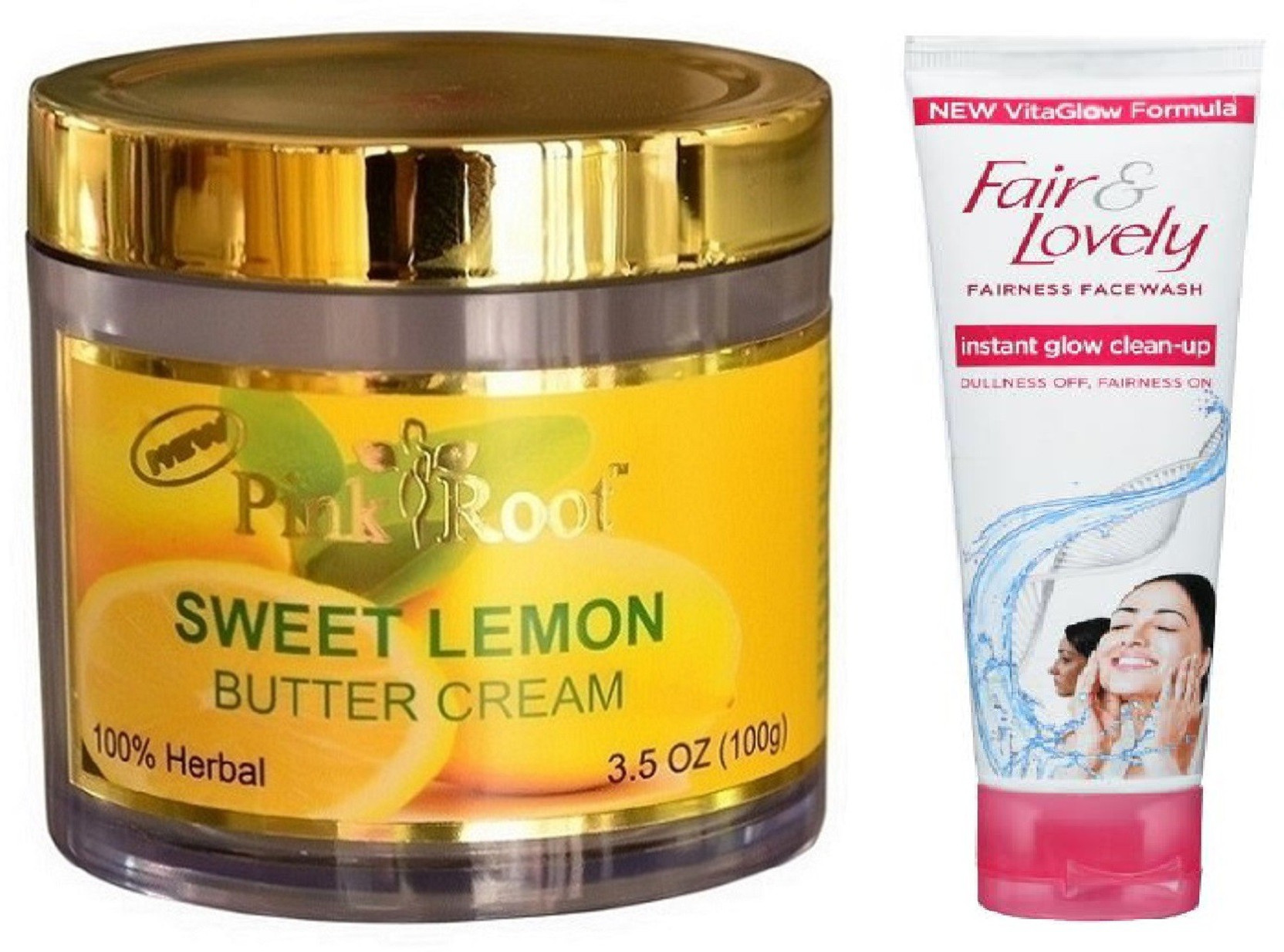 Pink Root Sweet Lemon Cream 100g With Fair Lovely Instant Glow Facial Foam .