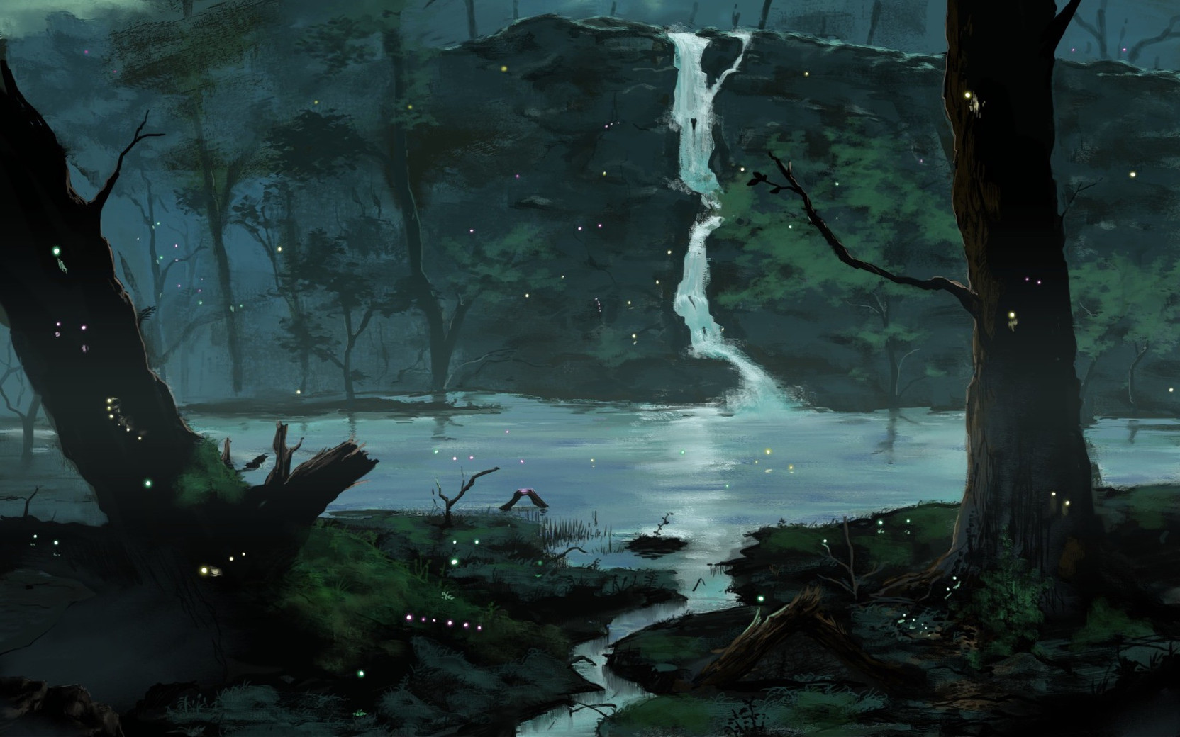 Athah Anime Original Landscape Forest Stream Water Digital