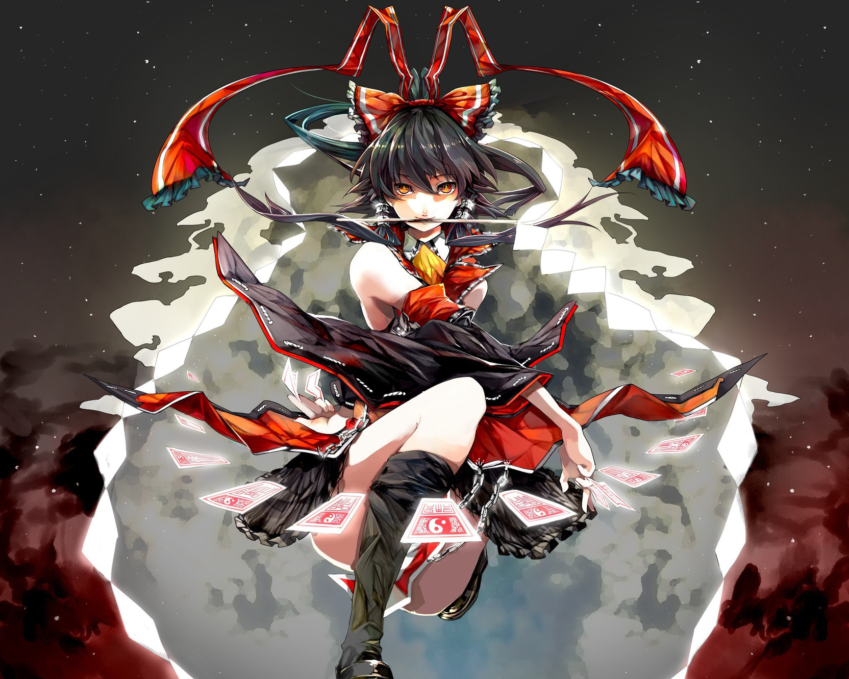 Athah Anime Touhou Reimu Hakurei Short Hair Black Hair Bow