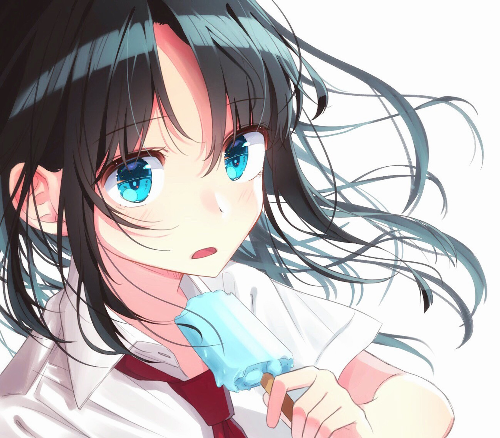 Athah Anime Original Ice Cream Blue Eyes Black Hair Long Hair Girl