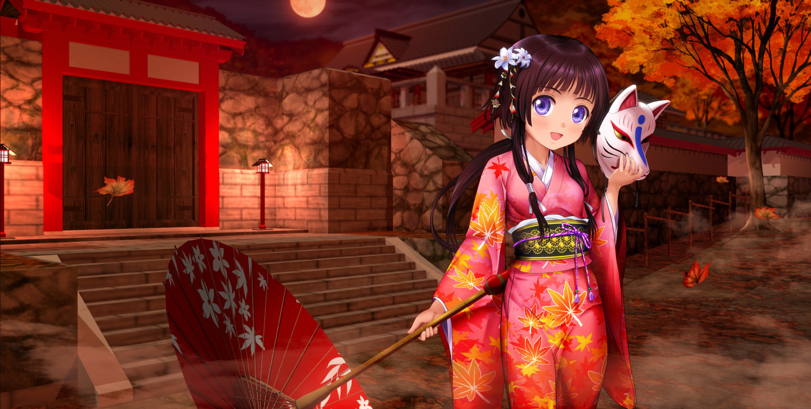 Athah Anime Girl Long Hair Kimono Umbrella Fall Mask 13 19