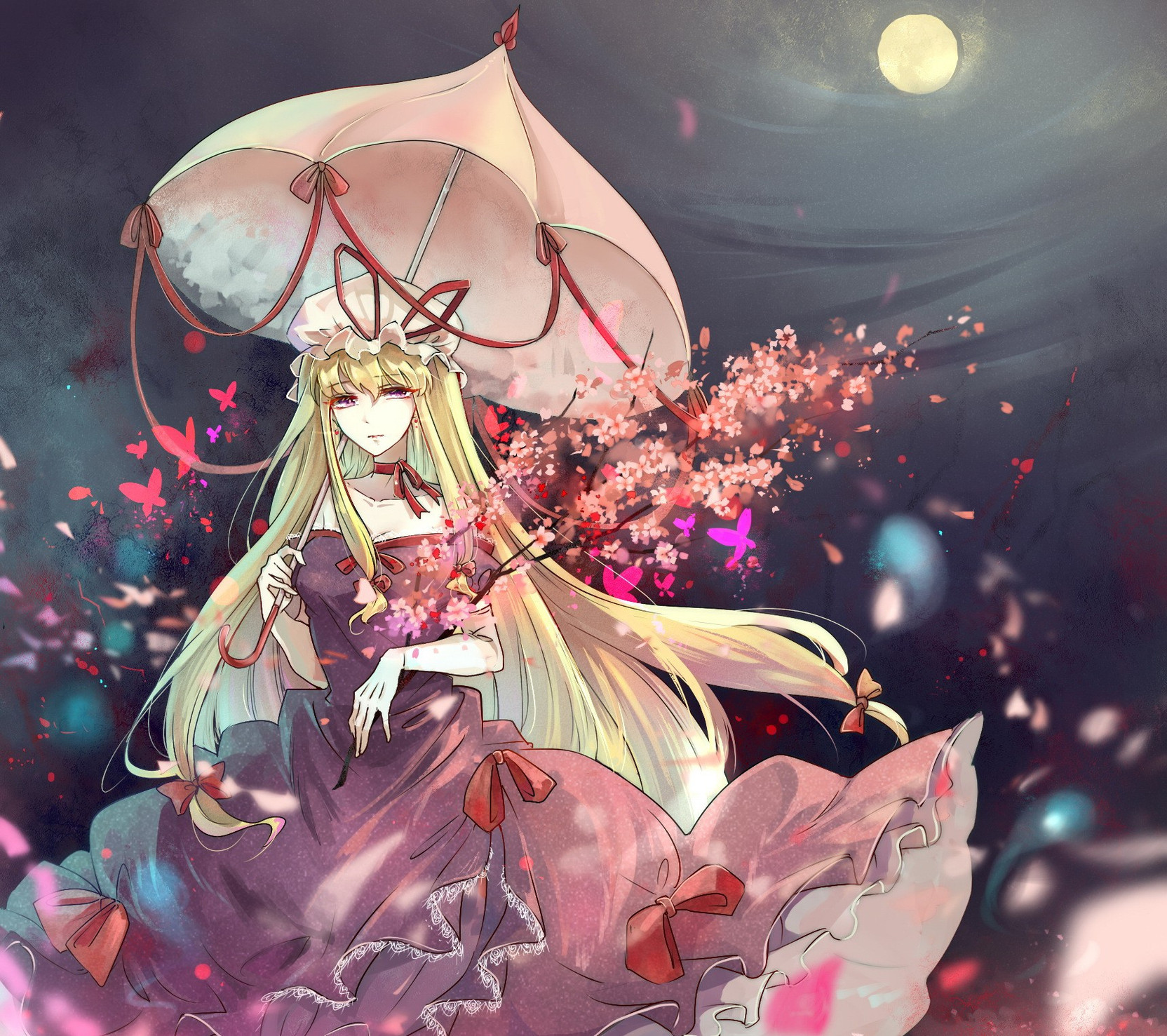 Athah Anime Touhou Yukari Yakumo Dress Umbrella Ribbon Long