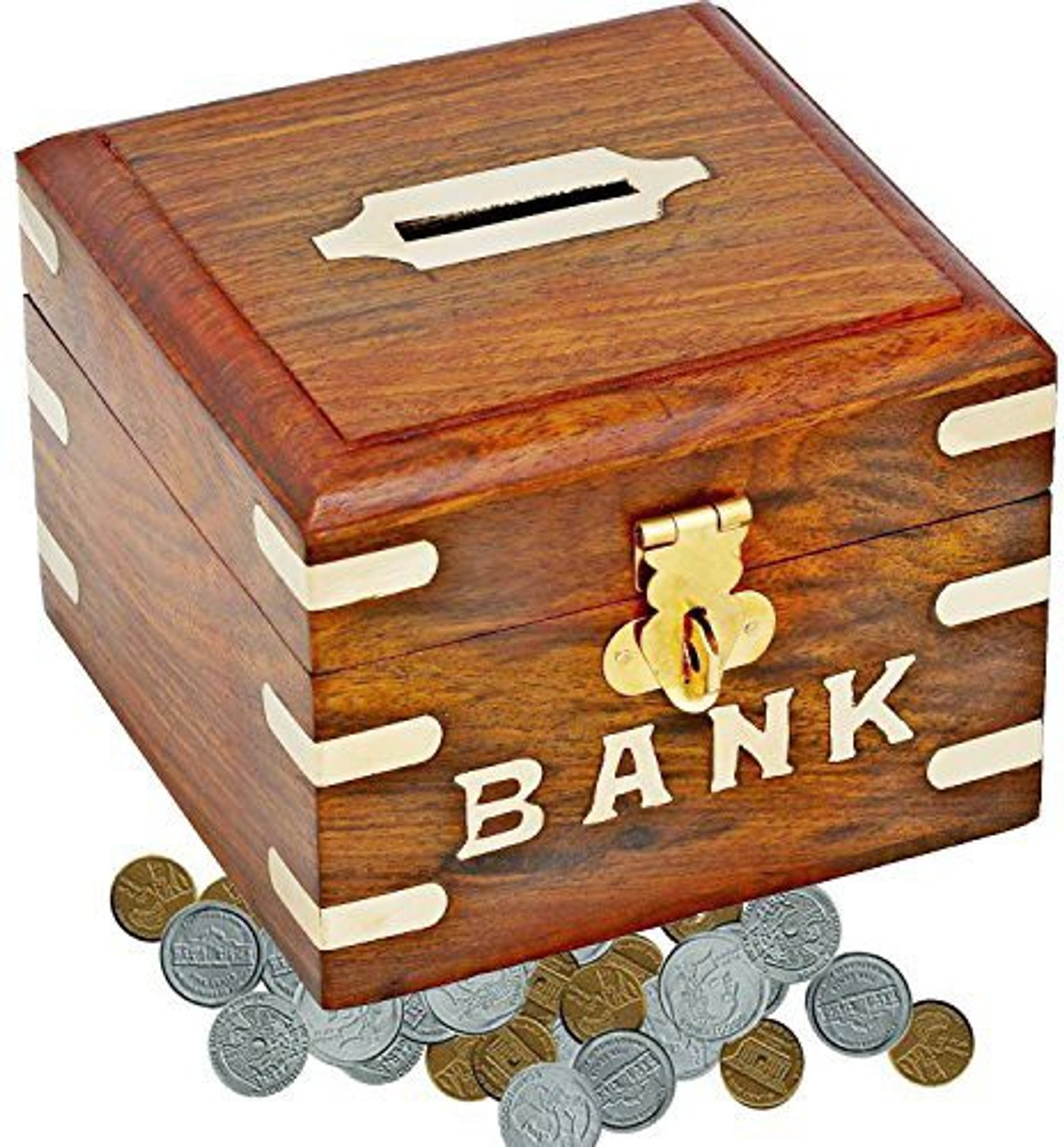 Naaz Wood Handmade Indian Money Box Safe Money Bank Savings Box En