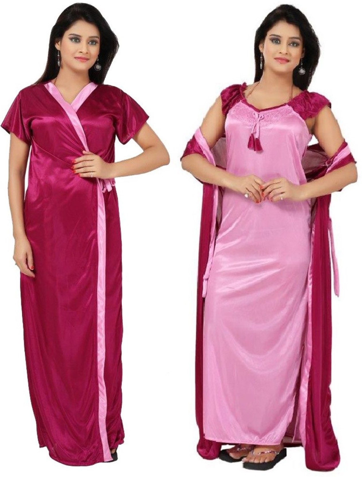 Fabme Women's Nighty with Robe - Buy pink, Red Fabme Women's Nighty with Robe Online at Best 