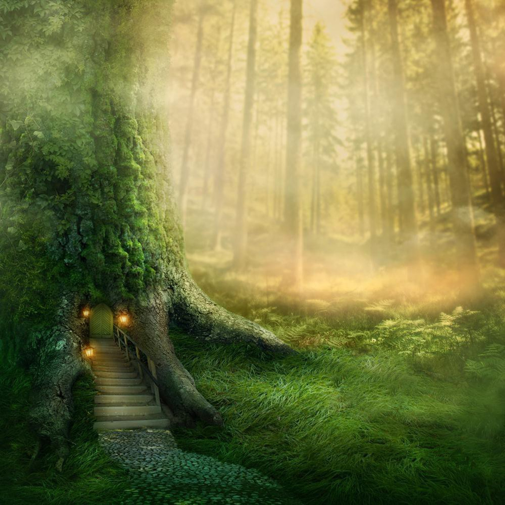 Pitaara Box Fantasy Tree House In Forest Unframed Wall Art