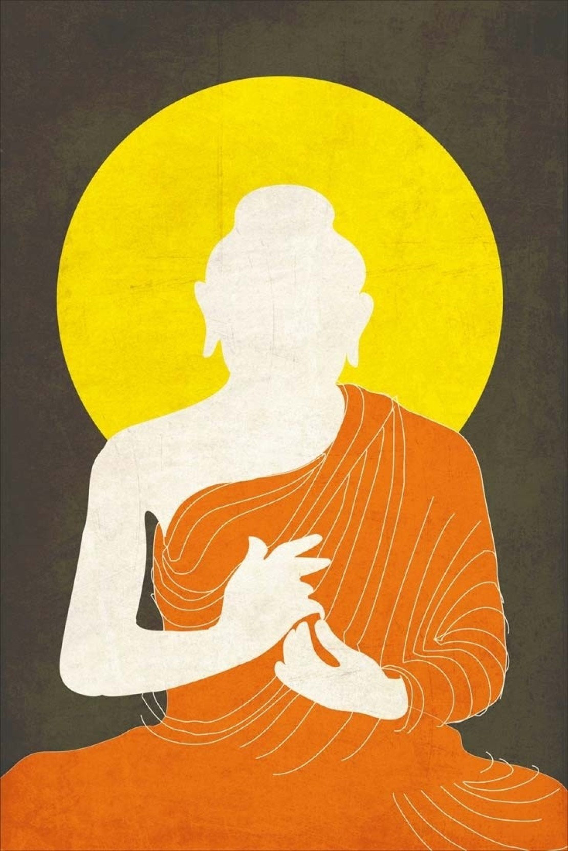 Buddha - Orange Drape Silhouette Paper Print - Religious, Minimal Art ...