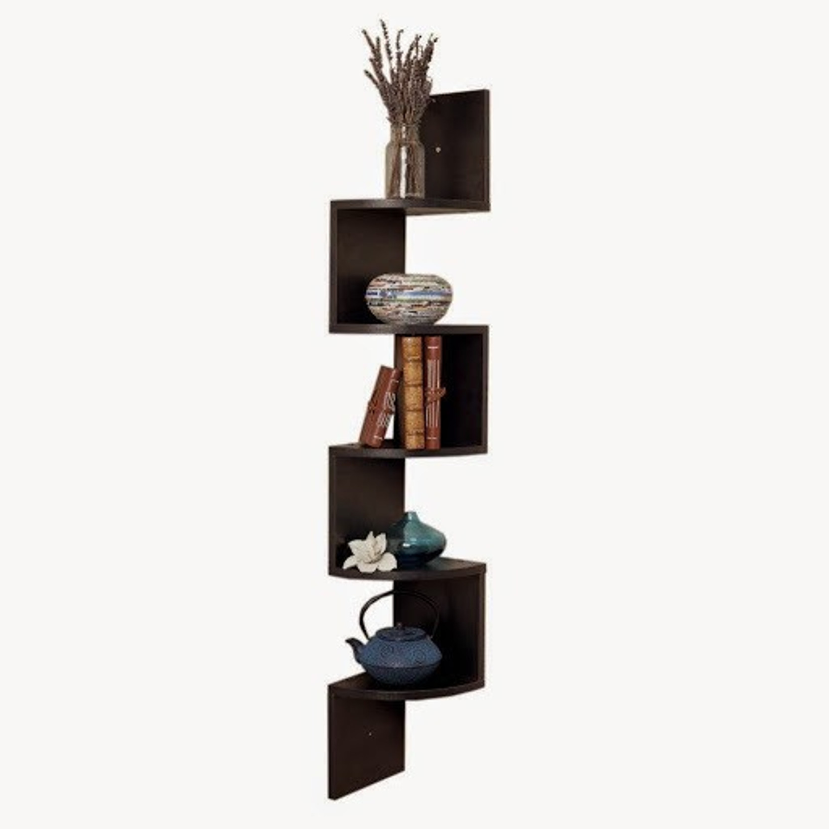 Usha Furniture Corner Mount Wall Shelves Zigzag Shape Rack Wooden Wall