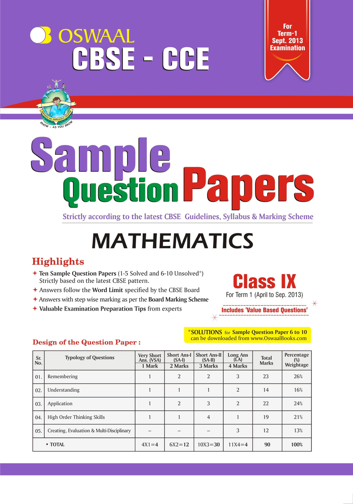 Oswaal CBSE CCE Sample Question Papers For Class 9 Term I (April To