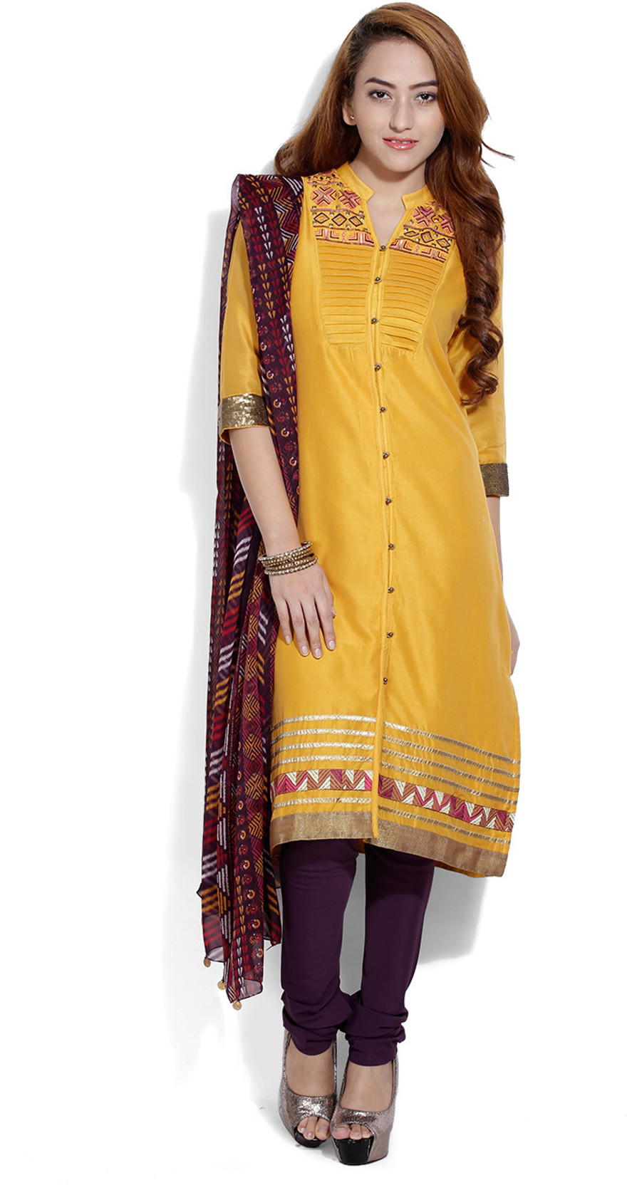 Wishful Printed Kurta & Churidar - Buy Yellow Wishful Printed Kurta & Churidar Online at Best