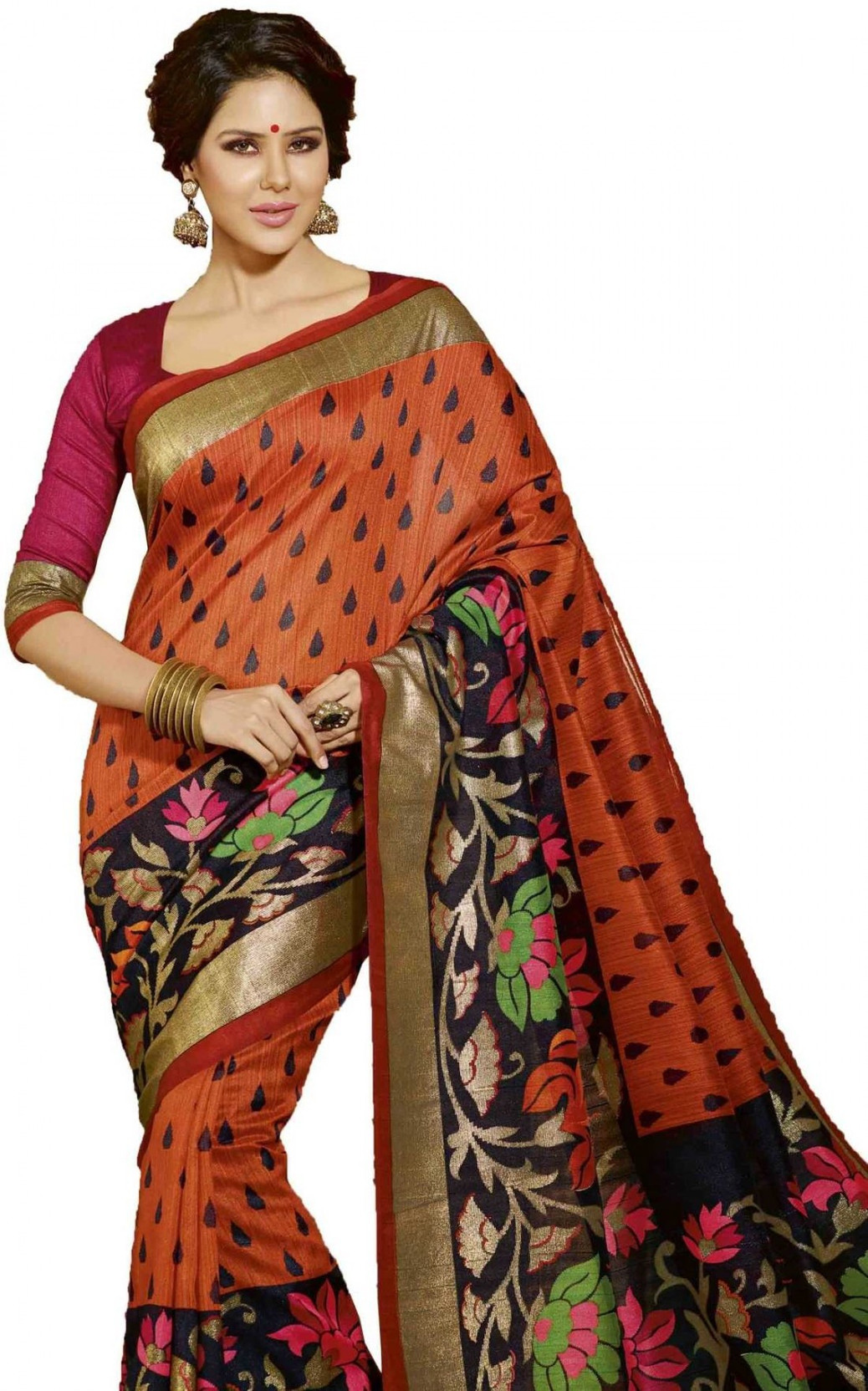 Buy Sunaina Printed Bhagalpuri Cotton Linen Blend Multicolor Sarees