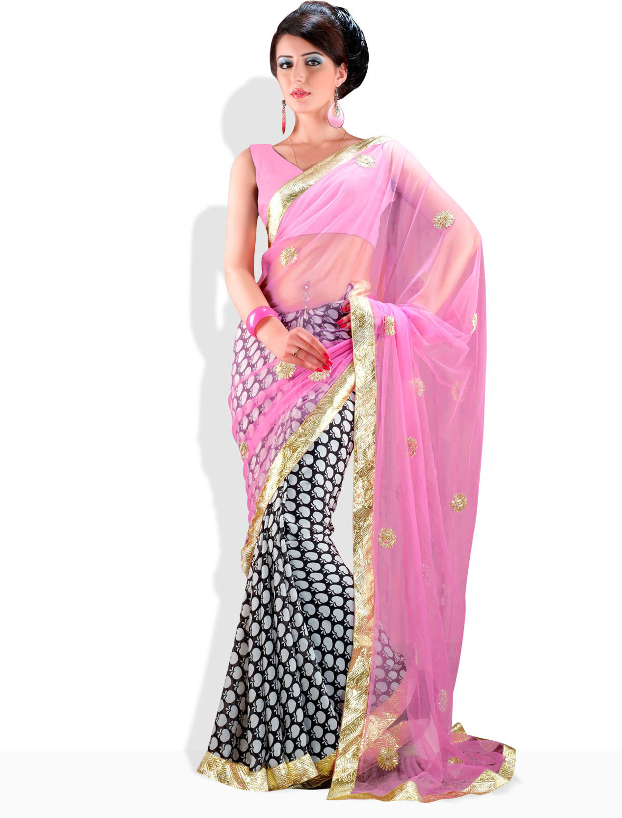 Buy Adaas Striped, Floral Print Silk Pink Sarees Online Best Price In
