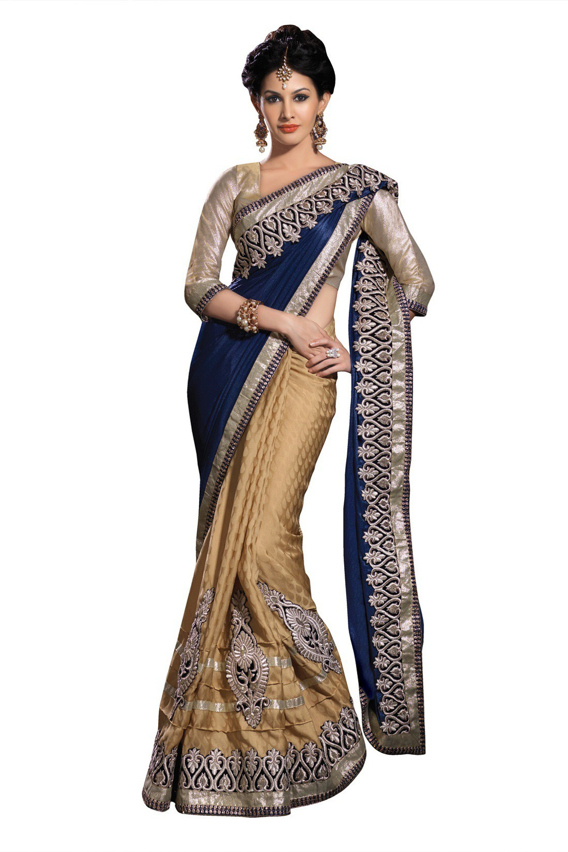 Buy Chirag Sarees Embroidered Fashion Crepe Blue Sarees Online Best