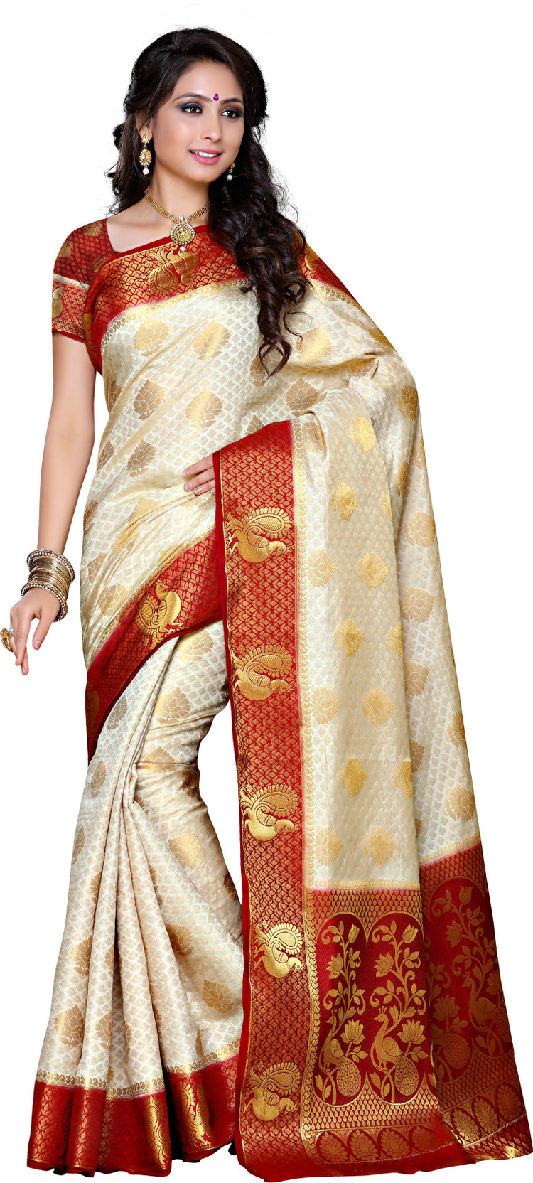 Buy Mimosa Woven Kanjivaram Art Silk White Sarees Online Best Price