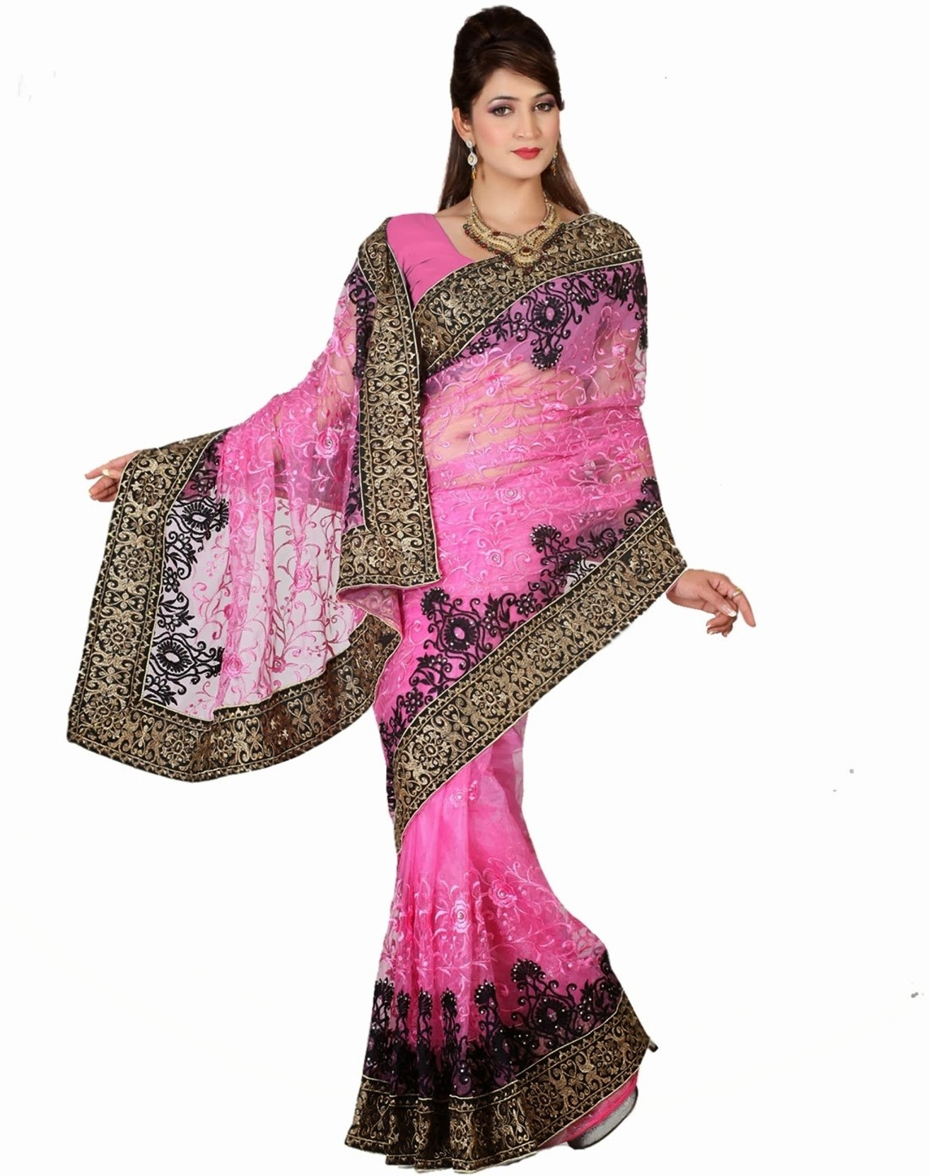 Buy Saree Swarg Printed Net Pink Sarees Online Best Price In India