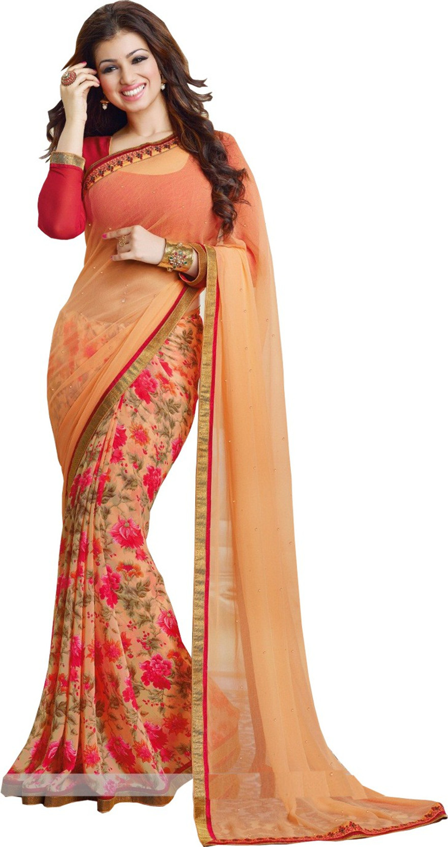 Buy Arya Fashion Floral Print Bollywood Orange Sarees Online Best Price In India