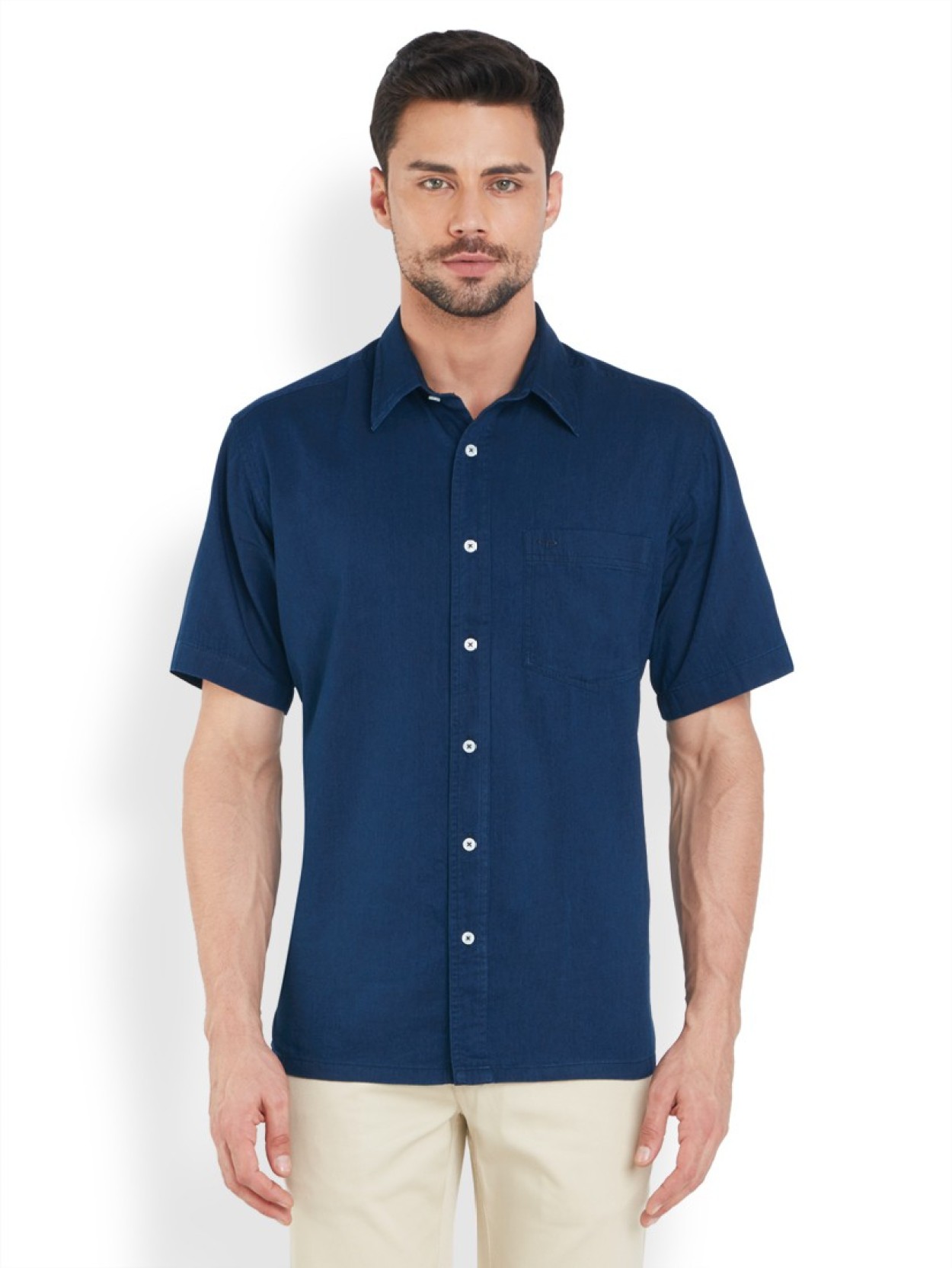 ColorPlus Men's Solid Casual Dark Blue Shirt - Buy Dark Blue ColorPlus ...
