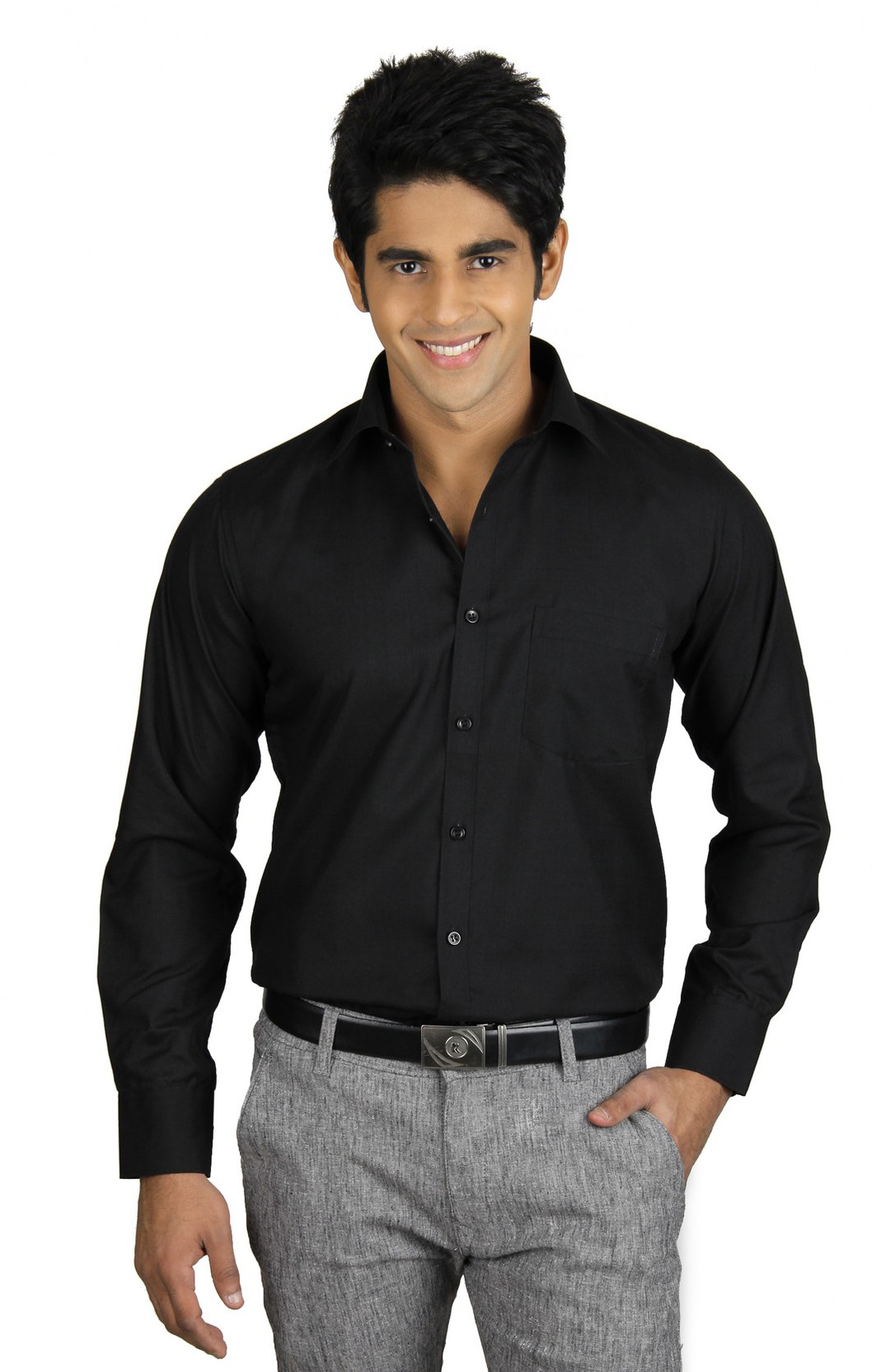 Nexq Men's Solid Formal Black Shirt - Buy Z-Black Nexq Men ...