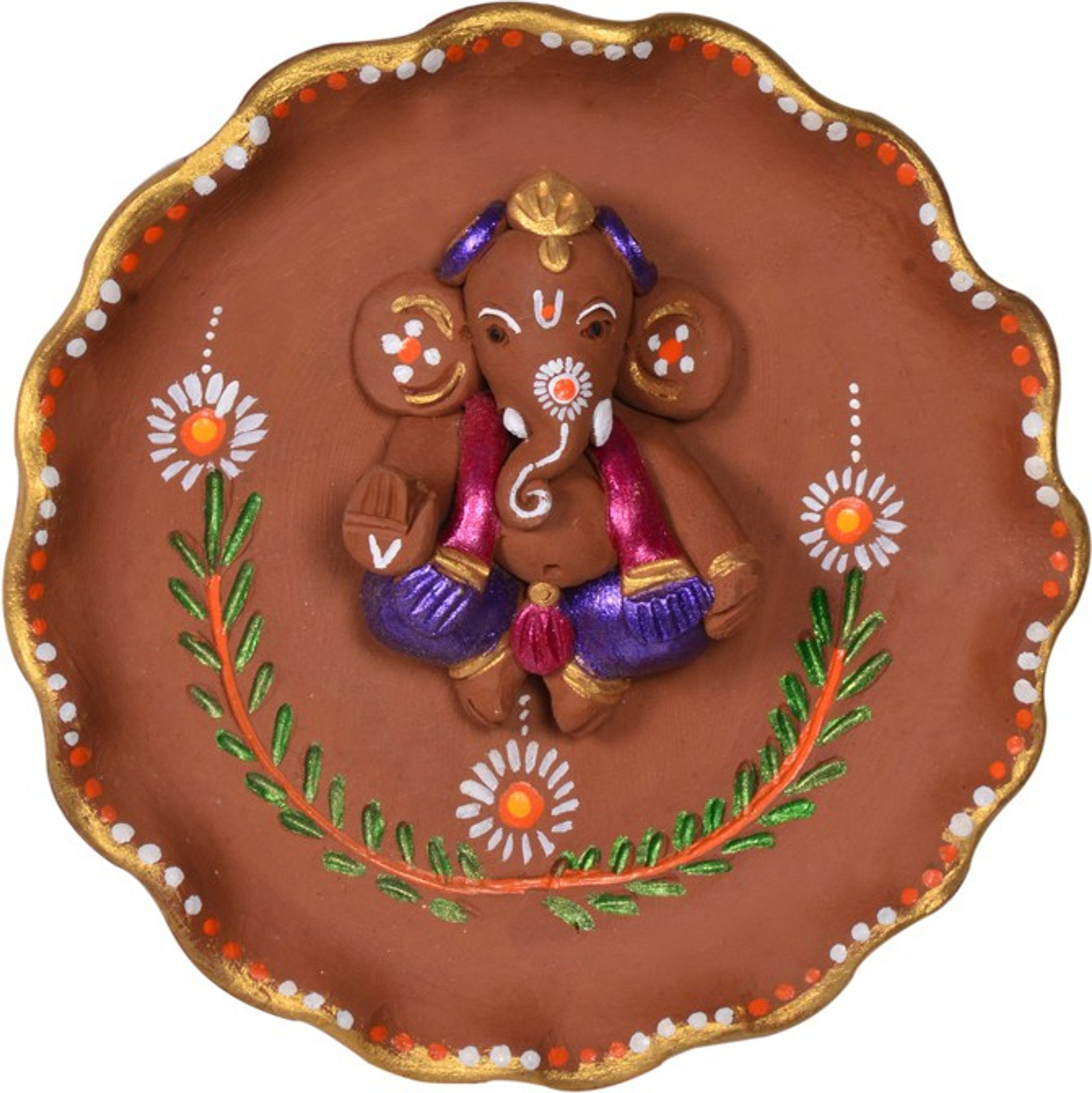 Exclusivelane Round Plate Ganesha In Terracotta Wall Decor