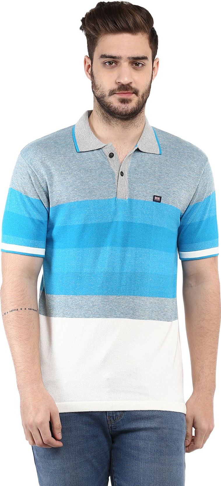 Byford By Pantaloons Striped Men S Round Neck Blue T Shirt Buy