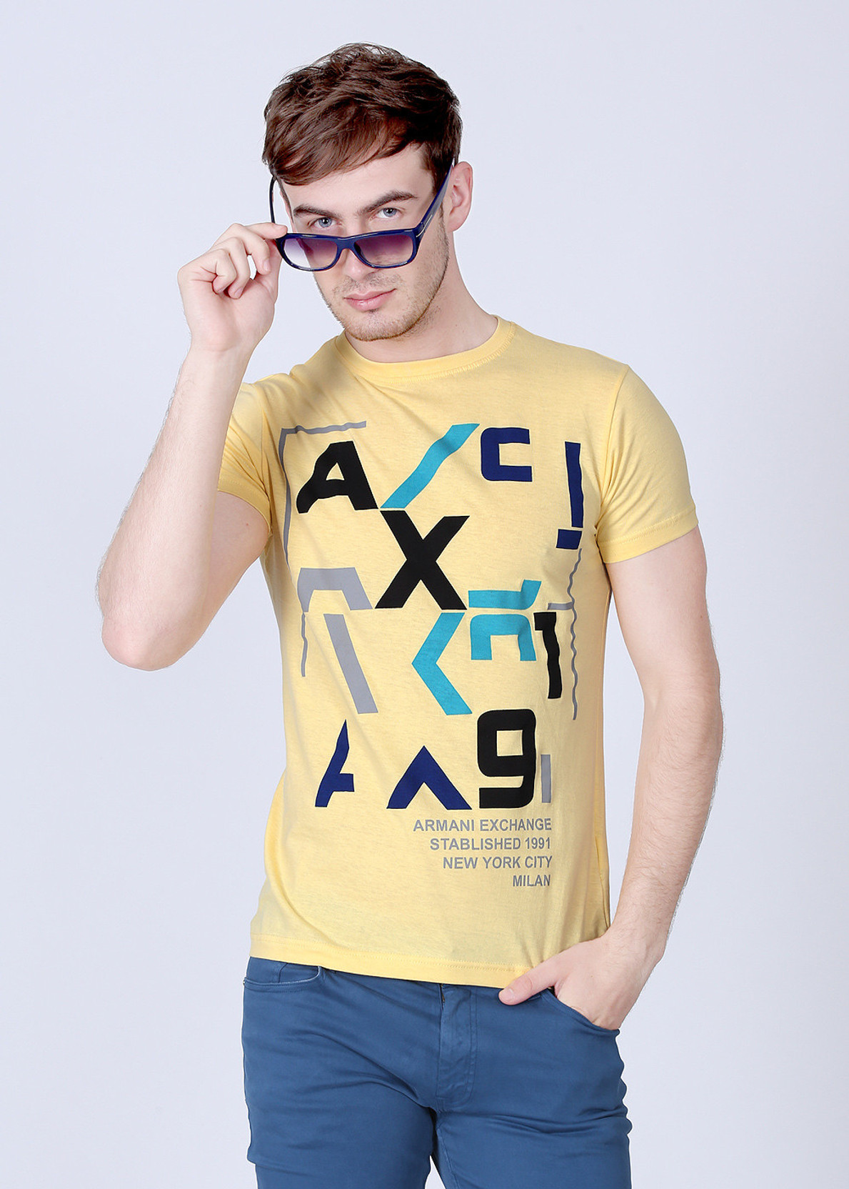 Armani Exchange Printed Men's Round Neck Yellow TShirt Buy Yellow Armani Exchange Printed Men