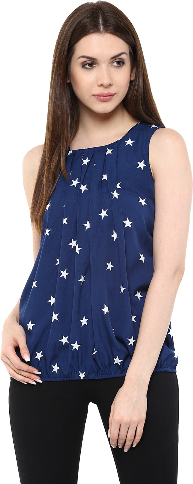 Mayra Casual Sleeveless Printed Women's Blue Top Buy Navy Blue Mayra