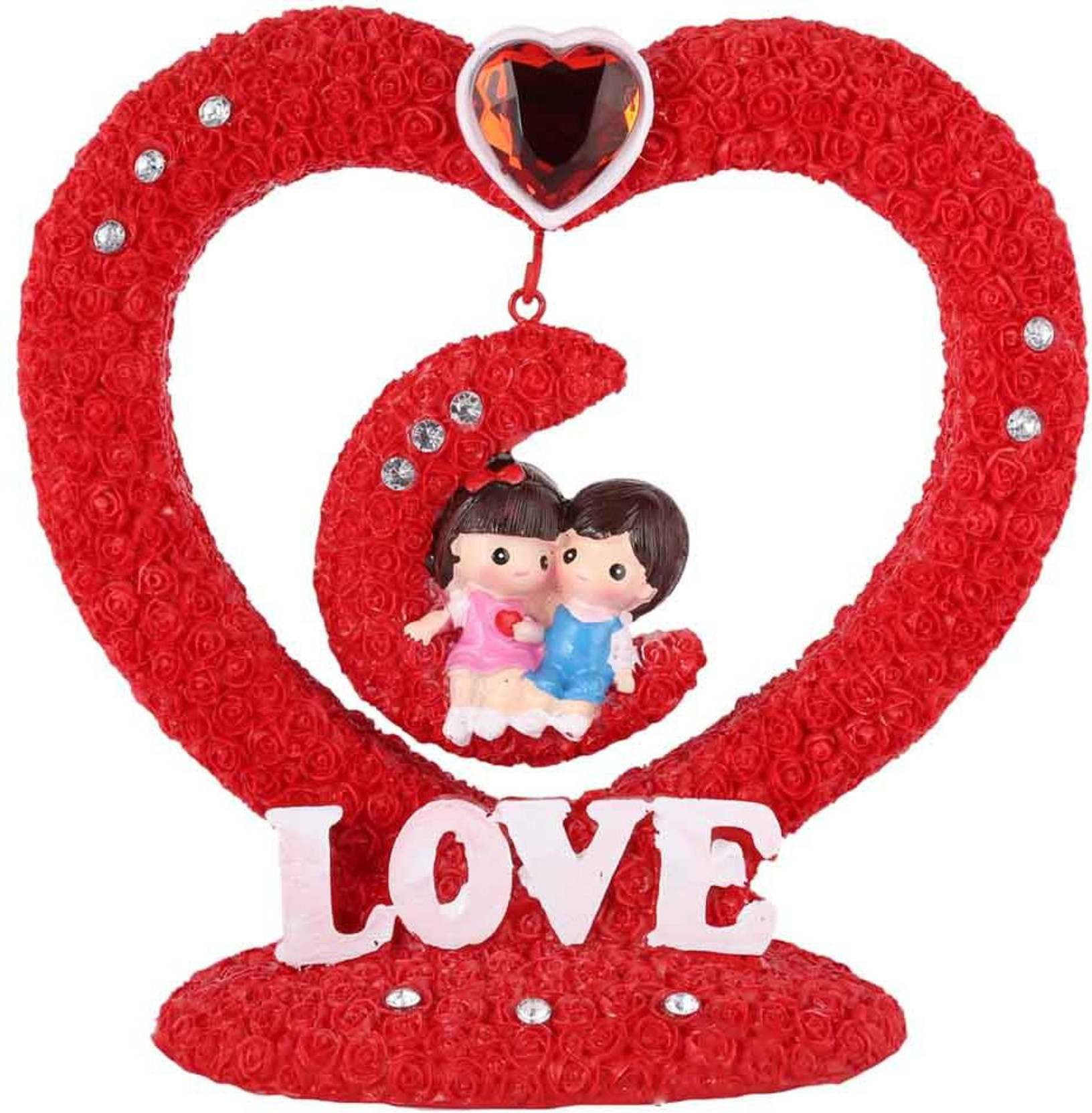 Soft Rain Cute Couple On A Moon Swing Showpiece Gift Set