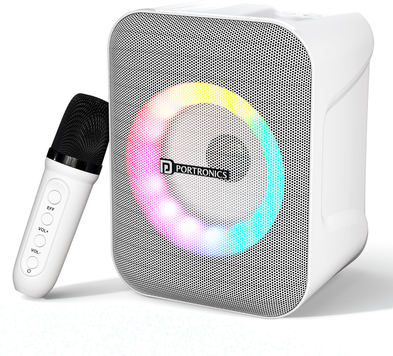 Portronics Apollo One 20W Wireless Bluetooth Portable Speaker with Wireless Karaoke Mic, 5 Hour Playtime, RGB LED Light, Bluetooth V5.3, Easy Grab Handle, USB/AUX in/TF Card, Type C Charging(Black)