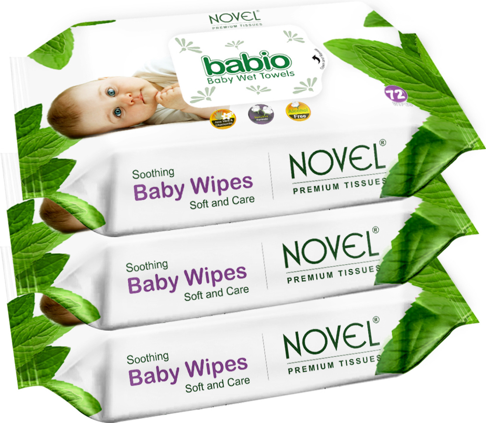 babio NOVEL Baby Wipes 80 Sheets pack of 3 | with Lid