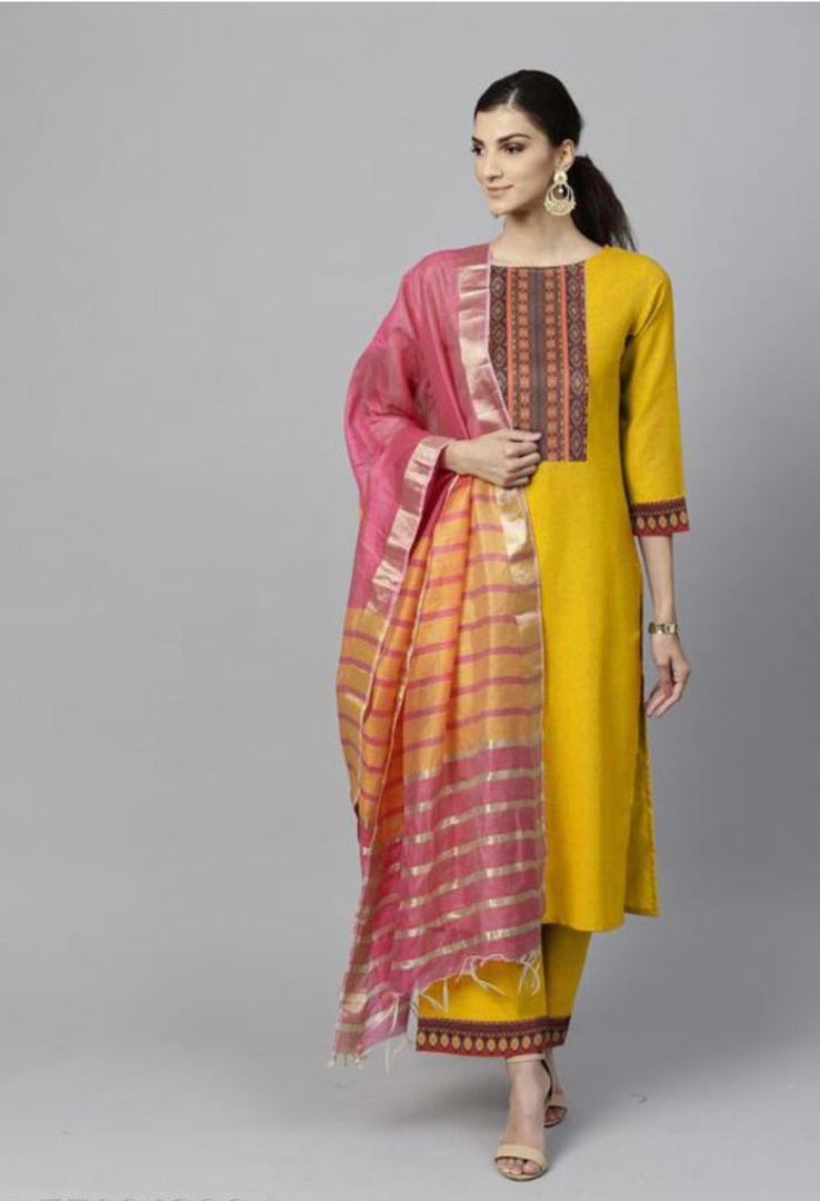 CreationRajvi Women Viscose Rayon Kurta Pant Dupatta Set