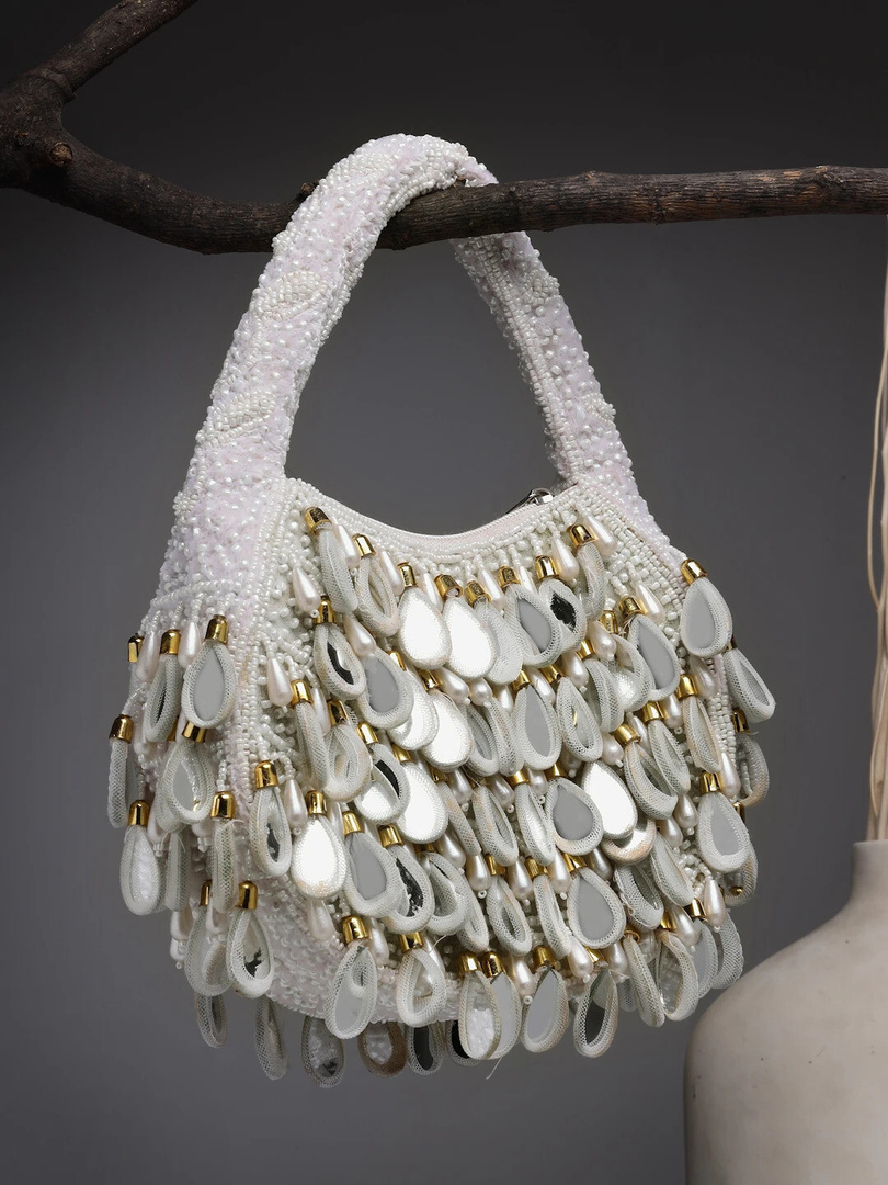 Anekaant Party White, Gold, Cream Clutch