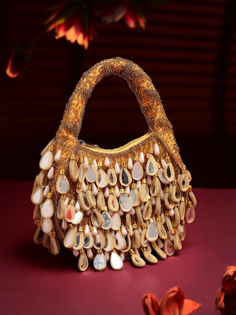 Anekaant Party Beige, Gold, Cream Clutch