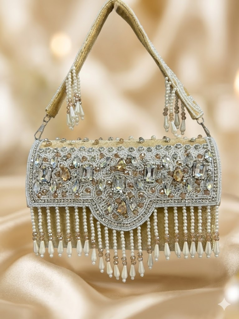 I Z ENTERPRISES Party Beige Clutch