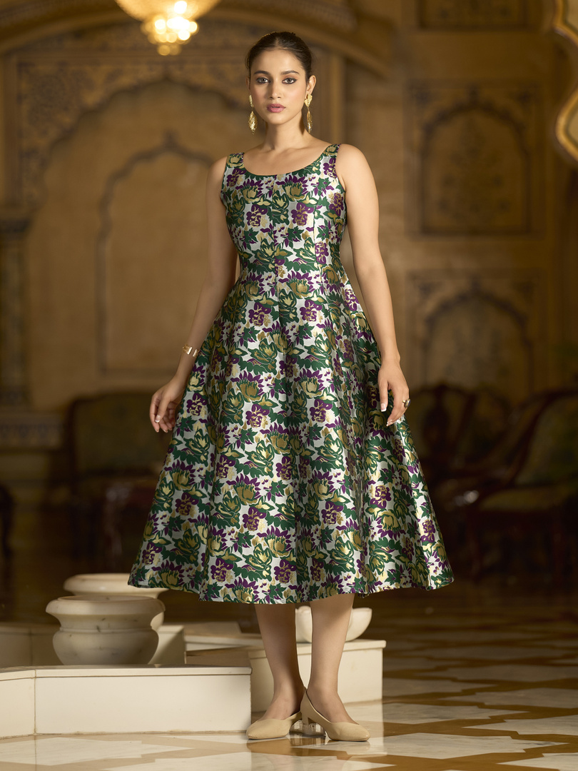 OBSHIVKA Women Fit and Flare Multicolor Midi/Calf Length Dress