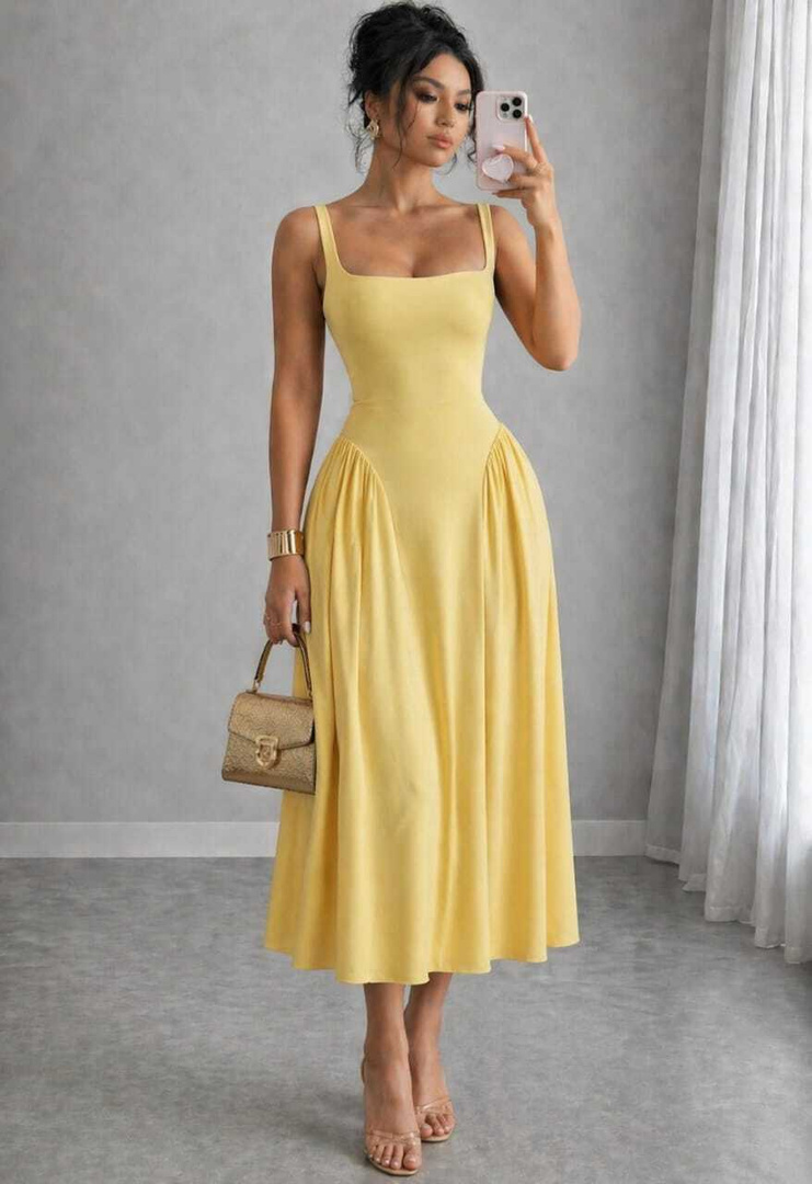 METRONAUT Women Fit and Flare Yellow Midi/Calf Length Dress