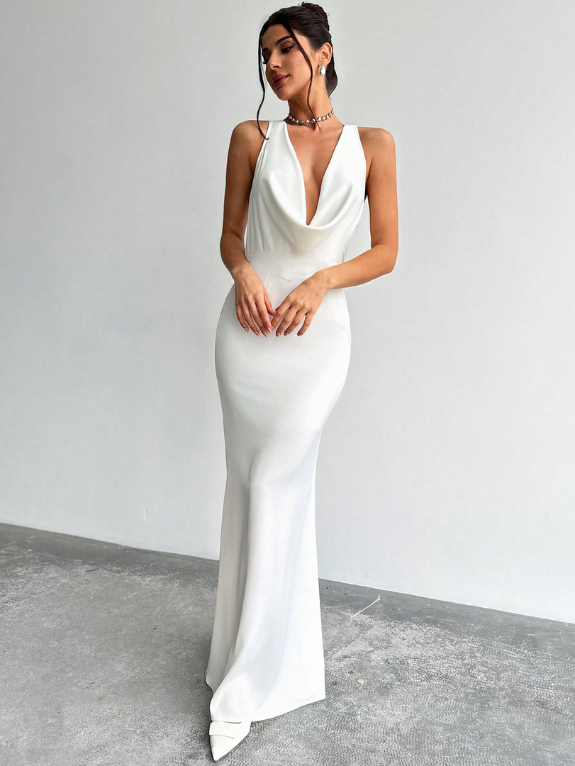 LIME Women Bodycon White Maxi/Full Length Dress