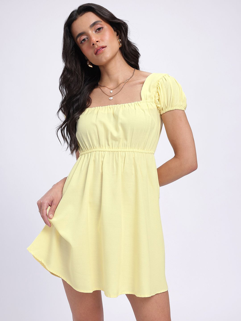 Glitchez Women Fit and Flare Yellow Mini/Short Dress